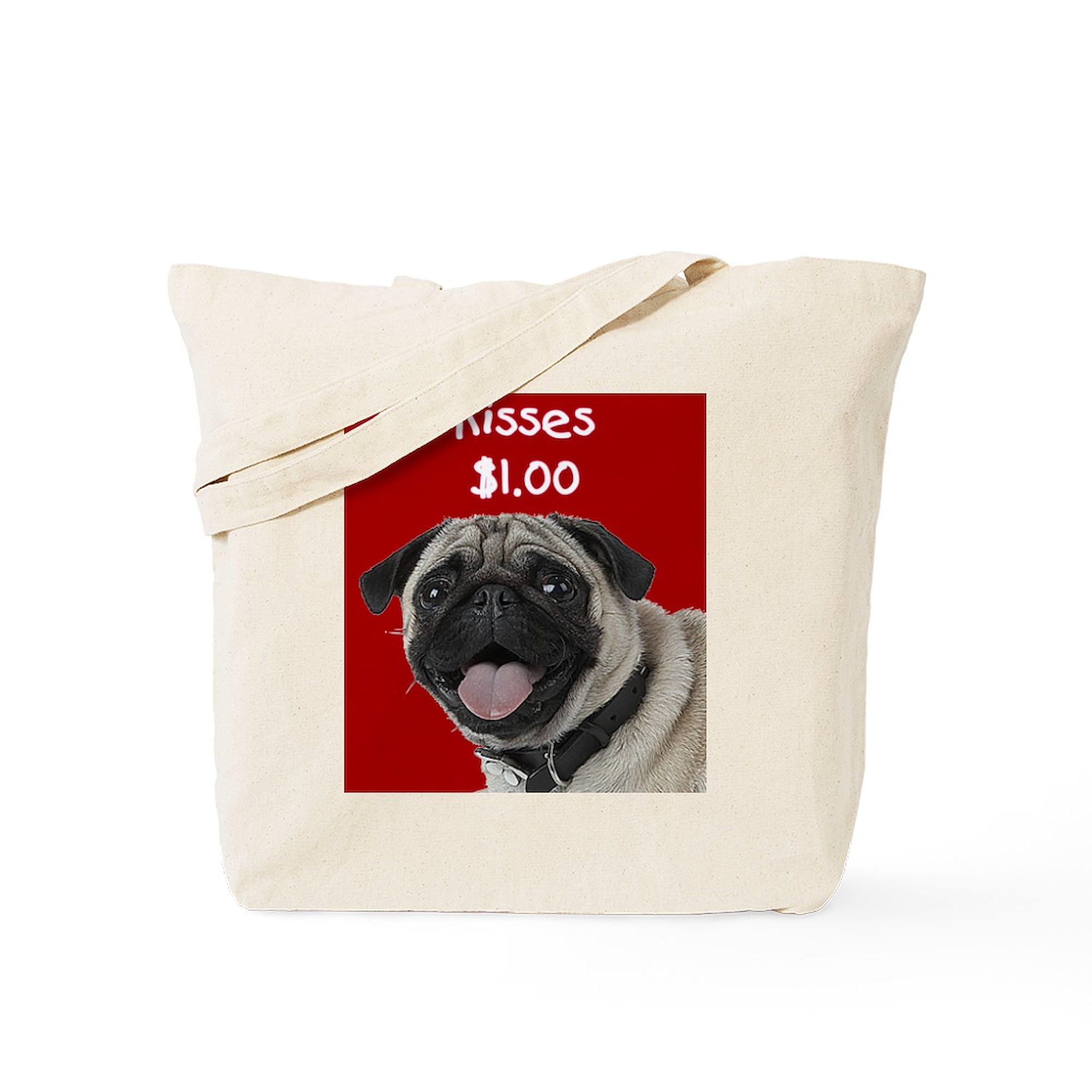 Pug Kisses Tote Bag - Natural Canvas Reusable Shopping Bag for Groceries, Beach & Daily Use | Cute Dog Lover Gift