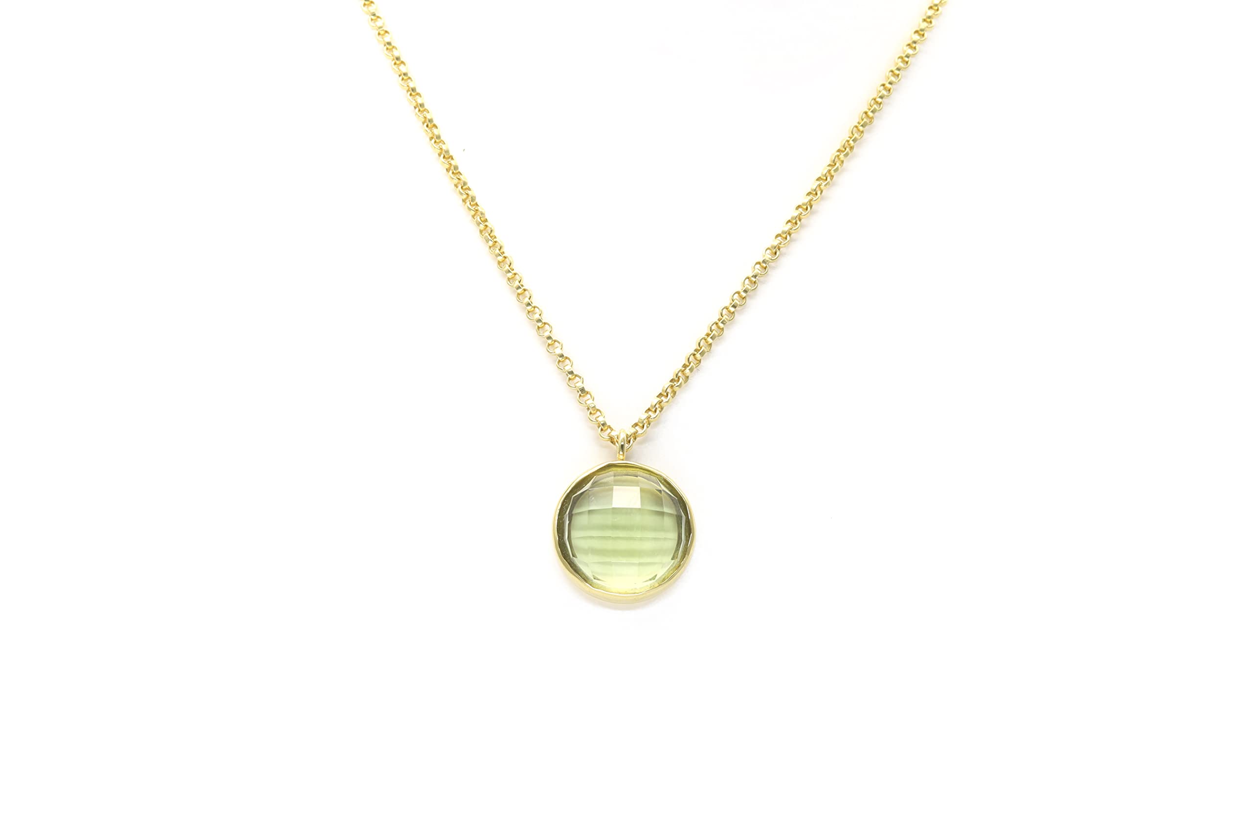 Lemon Quartz Pendant Necklace in 14K Gold - Round Cut Faceted Gemstone Jewelry for Women | Elegant Gift for Birthday, Anniversary & Special Occasions
