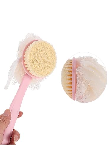 2-in-1 Loofah Bath Brush with Handle - Back Scrubber with Soft Bristles & Exfoliating Loofah - Double Sided Shower Brush for Deep Cleansing & Skin Exfoliation - Perfect for Spa Day & Relaxing Bath Time