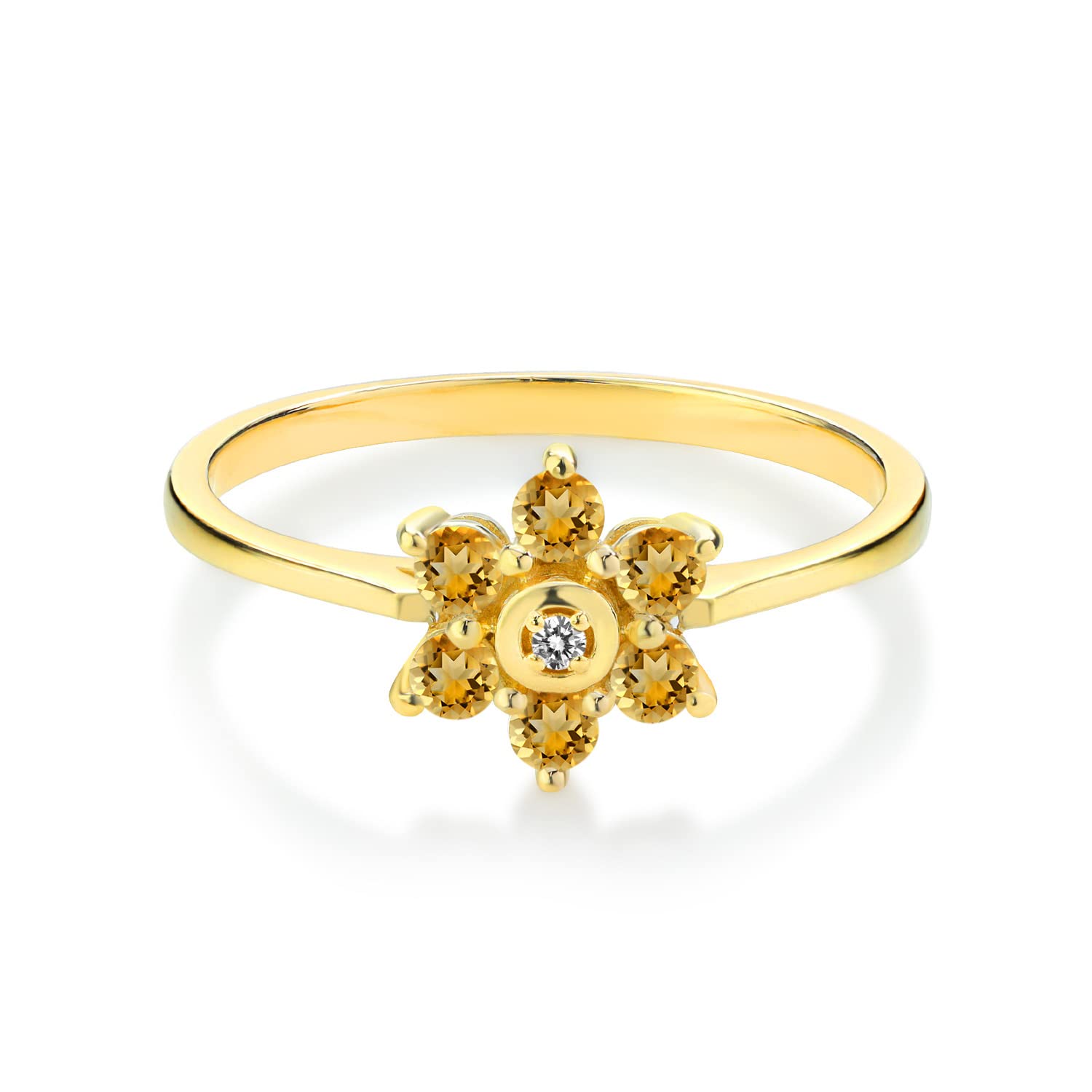 0.43 Ct Round Yellow Citrine & White Diamond 10K Yellow Gold Ring for Women - Elegant Birthstone Jewelry Gift for Anniversary, Birthday & Special Occasions