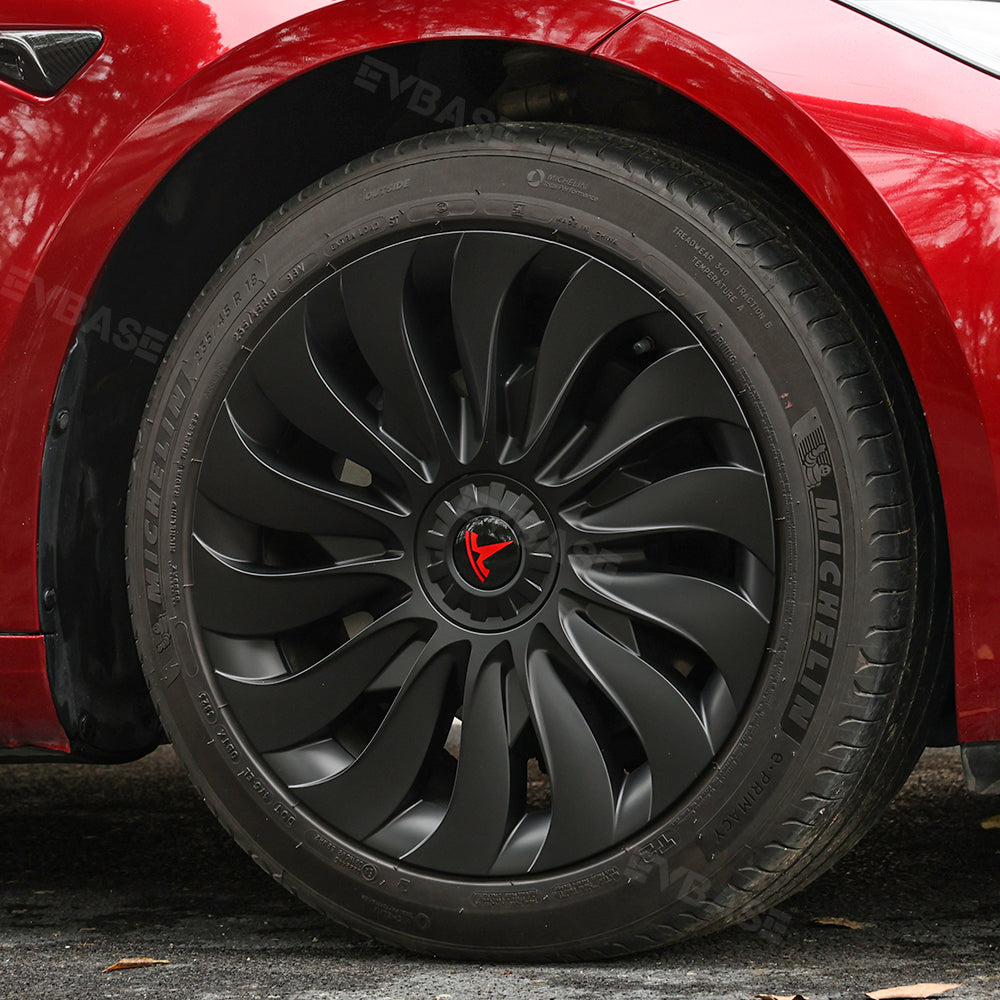 EVBASE Model 3 18-Inch Überturbine Wheel Covers for Tesla 3 - 4PCS Matte Black Wheel Cap Kit - Enhance Style & Protection for Daily Driving & Car Shows