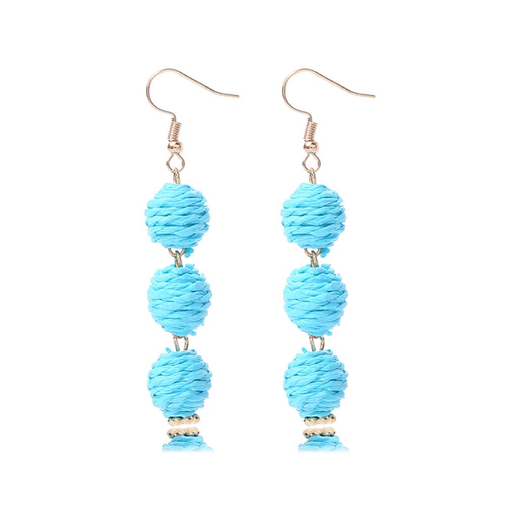 Handmade Boho Raffia Earrings for Women - Round Rattan Ball Dangle Drop Statement Earrings | Summer Beach Jewelry Accessories | Perfect for Vacation, Wedding, and Boho Fashion Outfits