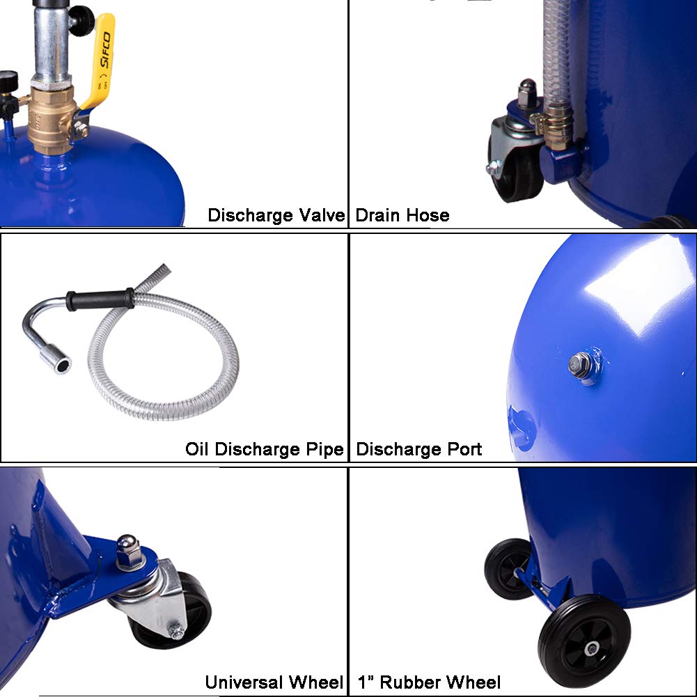20 Gallon Portable Oil Drain Tank - Air Operated Adjustable Funnel with Wheels for Easy Oil Removal (Blue) | Ideal for Automotive Shops, DIY Oil Changes & Industrial Maintenance