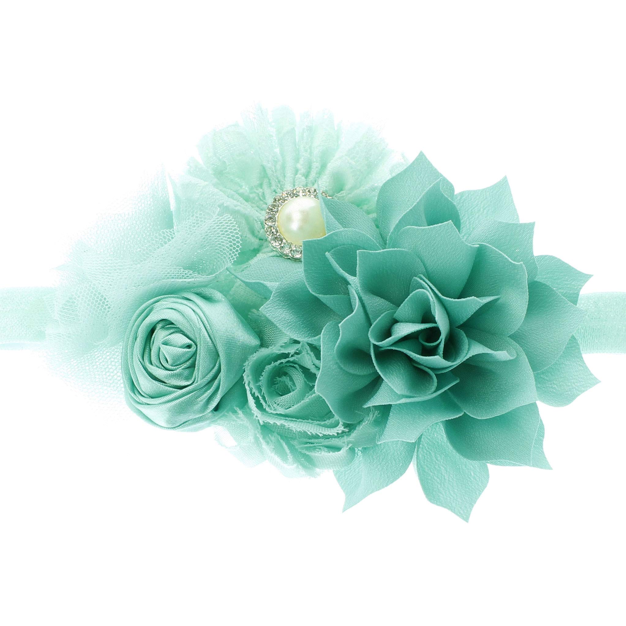 Lello Shabby Fabric Flower Cluster Headbands for Baby Girls & Toddlers - Stretchy Elastic Hair Accessories for Parties, Photography & Everyday Wear