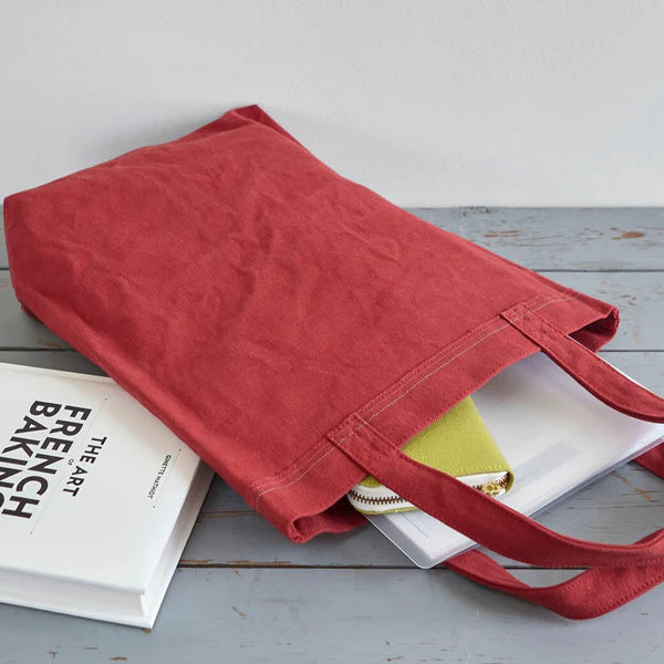Kurashiki Hampu Selvedge Canvas Tote Bag - Autumn Leaves Red | Japanese Handmade Cotton Tote for Work, Travel & Shopping