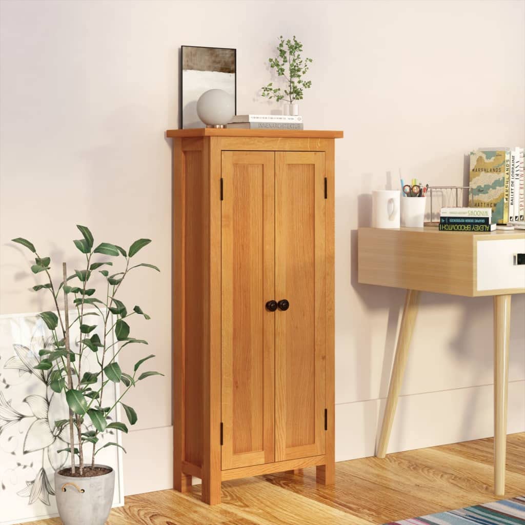 Solid Oak Wood Storage Cabinet with Double Doors - 19.7