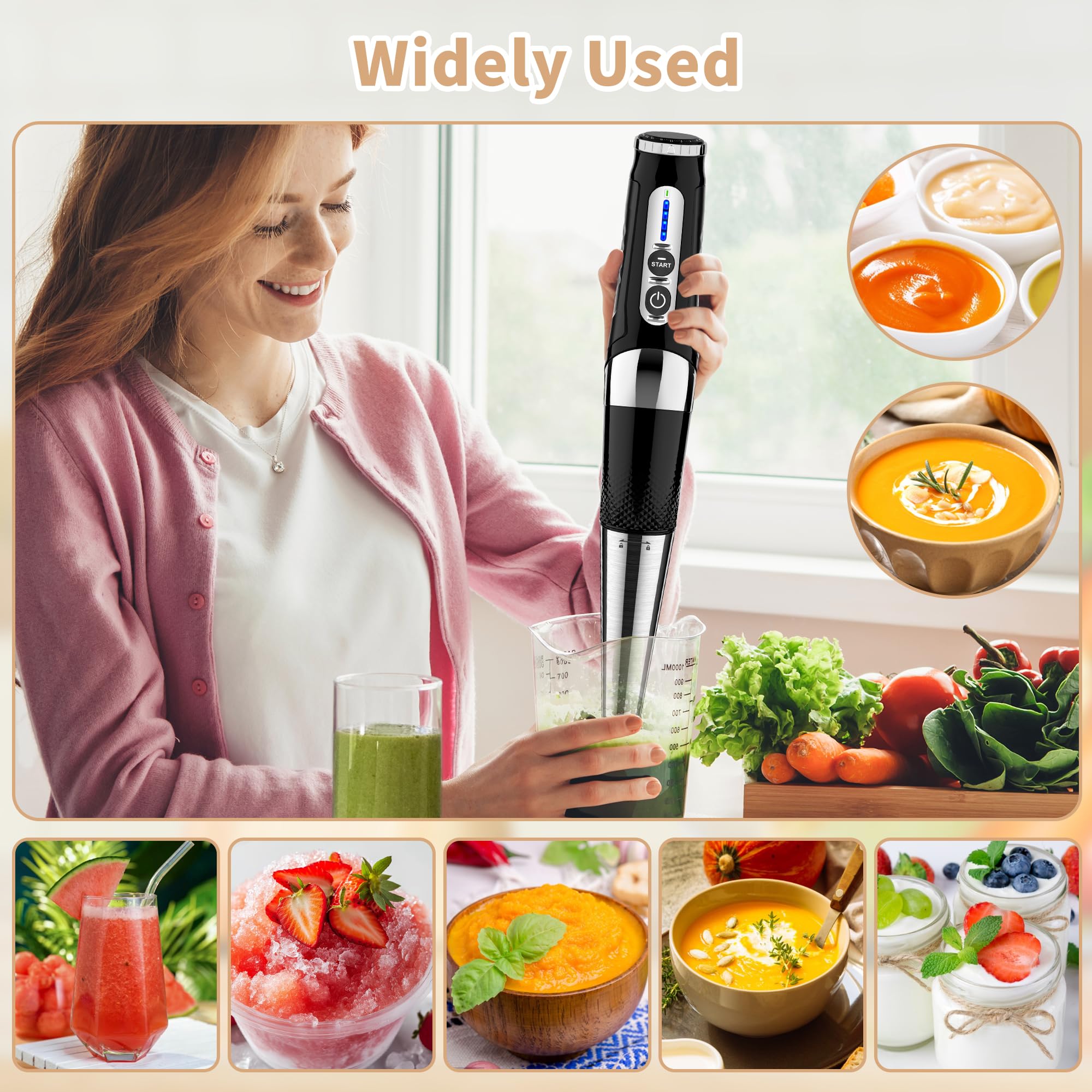 **Cordless Immersion Blender Handheld - 21-Speed Rechargeable Electric Hand Blender with 3-Angle Adjustable & Stainless Steel Blades - Perfect for Smoothies, Milkshakes, Soup, Puree, Baby Food - Ideal for Home Kitchen, Camping & Travel (Black)**