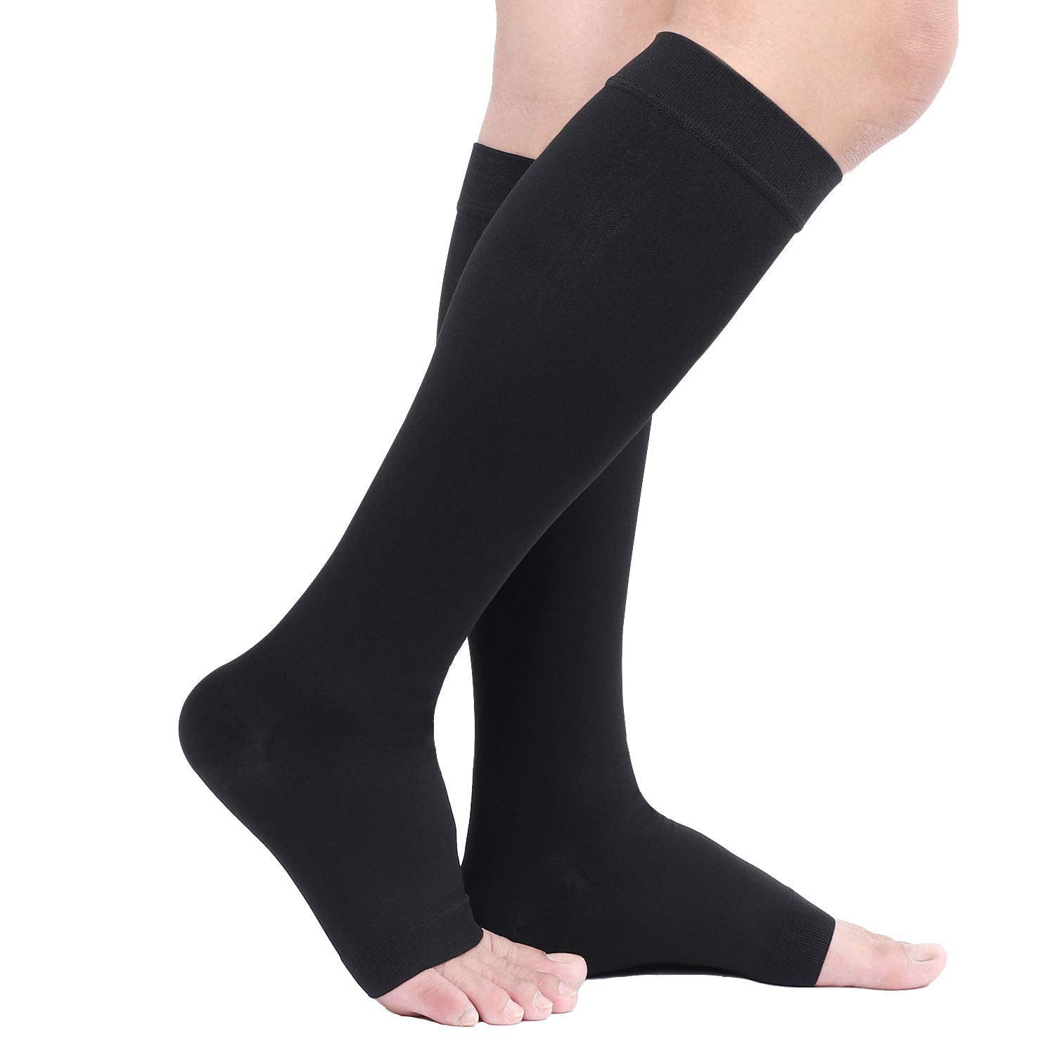 TOFLY® 30-40mmHg Medical Graduated Compression Socks for Men & Women - Open Toe Knee High Firm Support Socks for Circulation Recovery, Shin Splints, Varicose Veins, Edema & Nursing - Black XL - Ideal for Running, Travel, Pregnancy & Post-Surgery Recovery