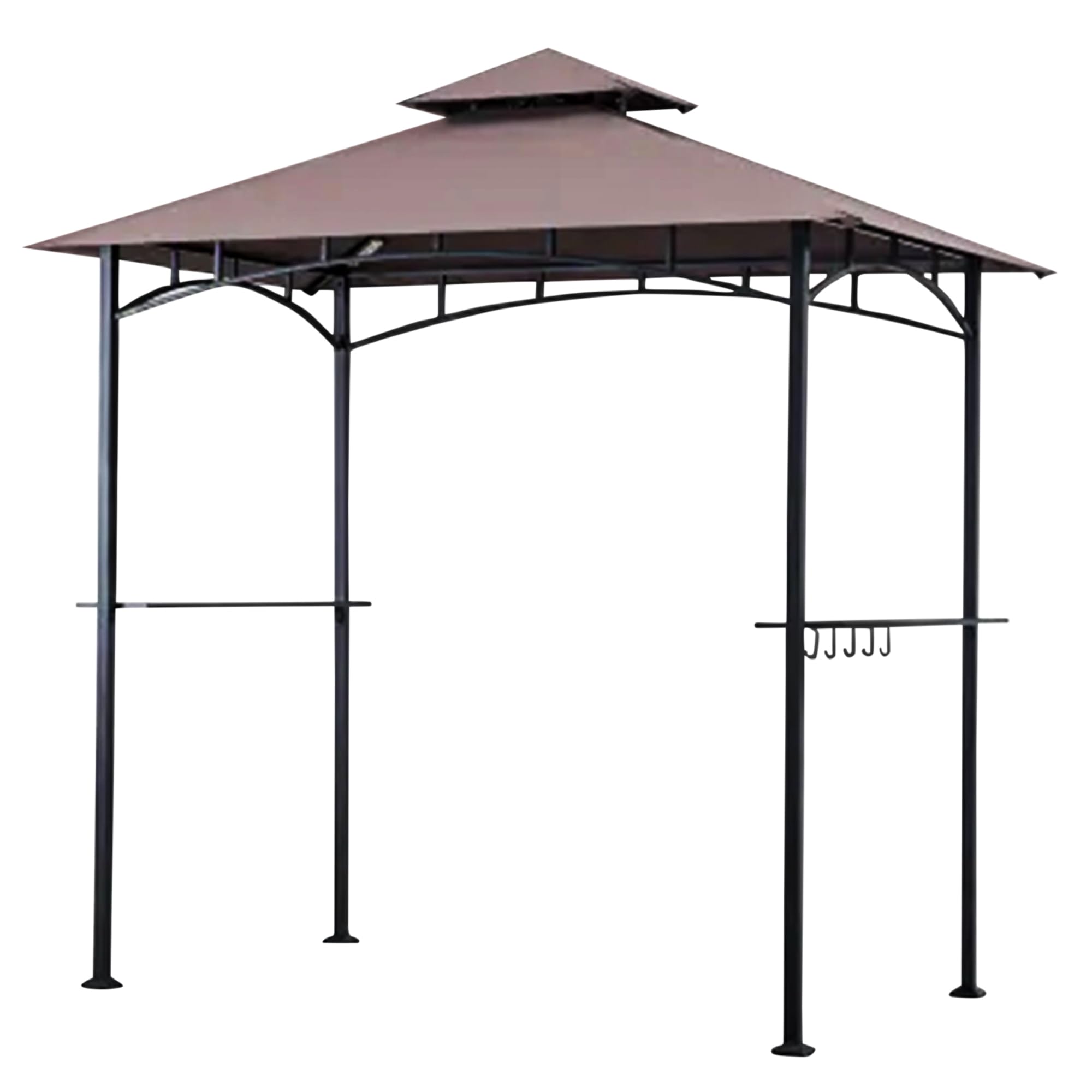 Outdoor BBQ Grill Gazebo with LED Lights & 2 Tempered Glass Shelves - Powder Coated Steel Frame for Backyard, Patio, Garden & Camping Use - Weather-Resistant Brown Canopy