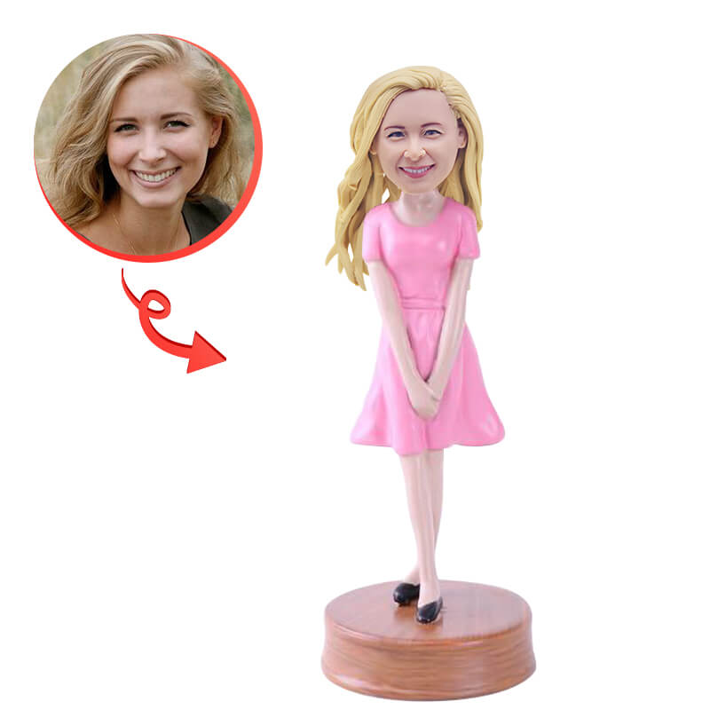 Custom Female Wearing Dress Bobblehead - Personalized Figurine Gift for Women - Birthday, Anniversary, Office Desk Decor