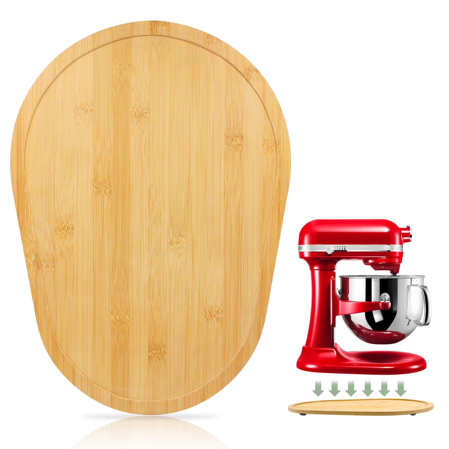 Bamboo KitchenAid Mixer Slider Mat for 5.5-8 QT Stand Mixers - Non-Slip Countertop Protector & Mixer Accessory - Perfect for Baking, Cooking, and Kitchen Organization (Natural Wood)