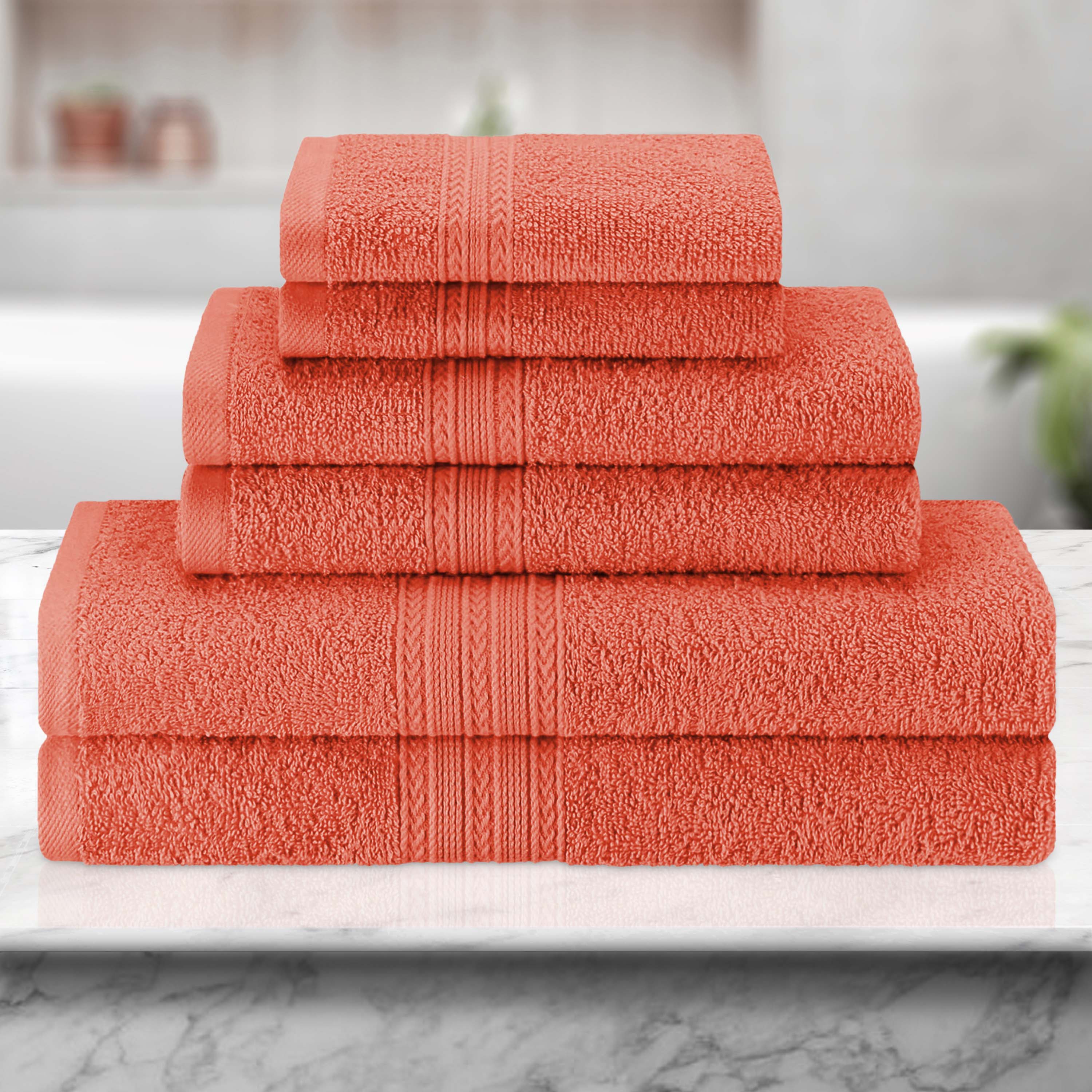 Premium 6-Piece Eco-Friendly Cotton Ring Spun Bath Towel Set - Soft, Absorbent & Sustainable for Spa, Gym, and Luxury Bathroom Use