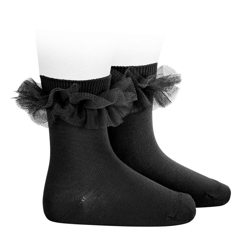 Black Tulle Ankle Socks for Women - Breathable Lace Short Socks - Perfect for Ballet, Dance, Weddings & Everyday Wear
