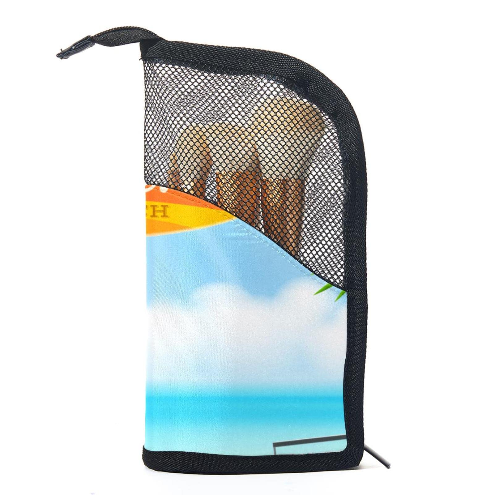 12-Piece Makeup Brush Organizer Bag - Portable Waterproof Cosmetic Brush Holder Case with Tropical Sea Design, Perfect for Travel, Beach Trips & Daily Makeup Storage