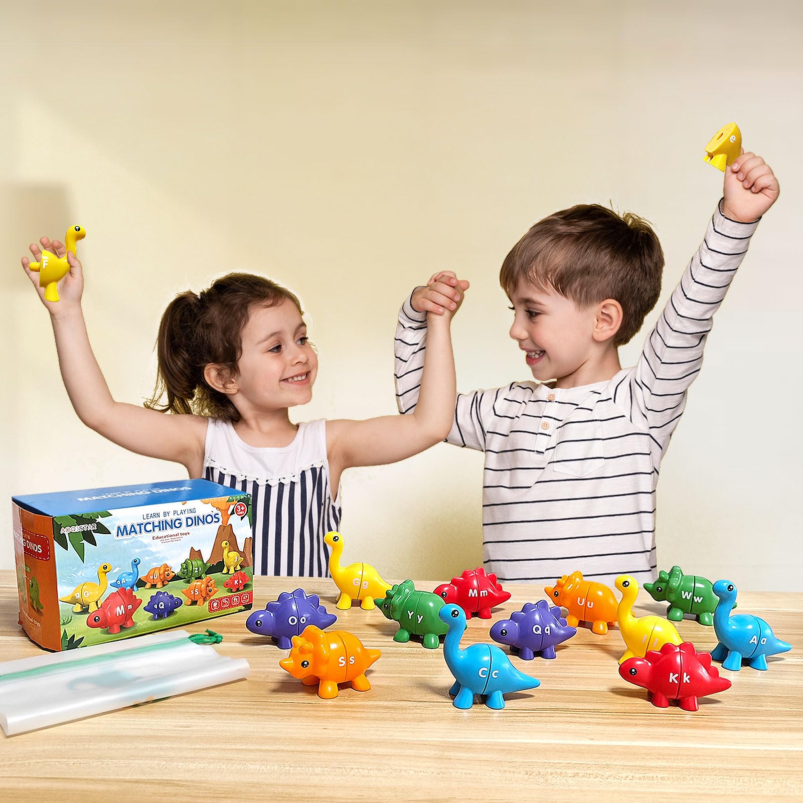 Dinosaur Alphabet Matching Game for Kids 3-5 Years - ABC Learning Toys with Uppercase & Lowercase Letters - 13pc Double-Sided Preschool Educational Fine Motor Skill Toy for Boys & Girls - Perfect for Classroom, Homeschool & Christmas Gifts