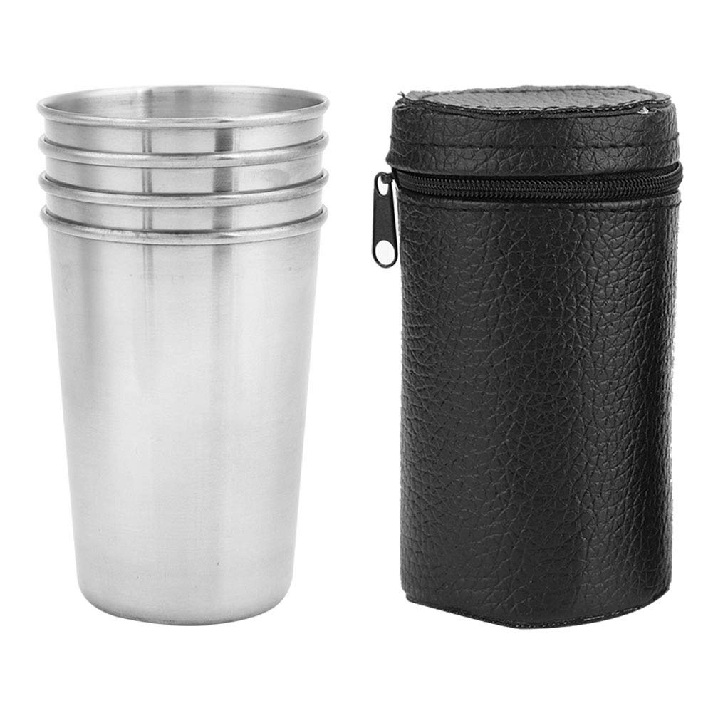 FAMKIT 4-Piece Stainless Steel Travel Cups Set - Lightweight, Durable & Insulated for Camping, Hiking, Picnics & Outdoor Adventures (Medium Size) - Perfect for Coffee, Tea & Cold Beverages On The Go