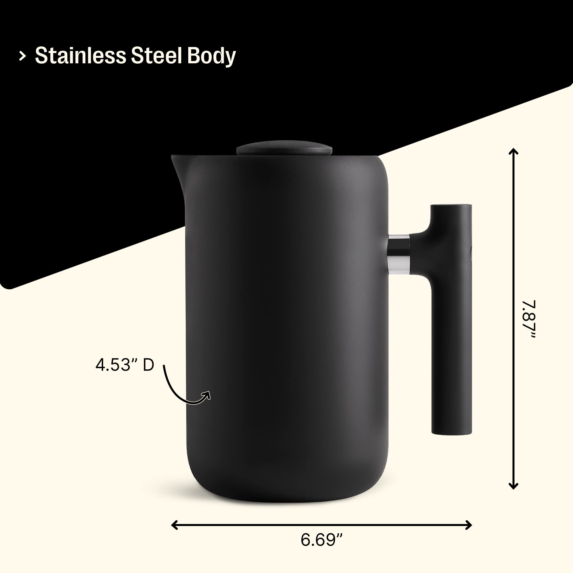 Fellow Clara Insulated French Press Coffee Maker - 24oz Stainless Steel Thermal Carafe with Enhanced Filtration System - Matte Black - Perfect for Home, Office & Travel Coffee Brewing