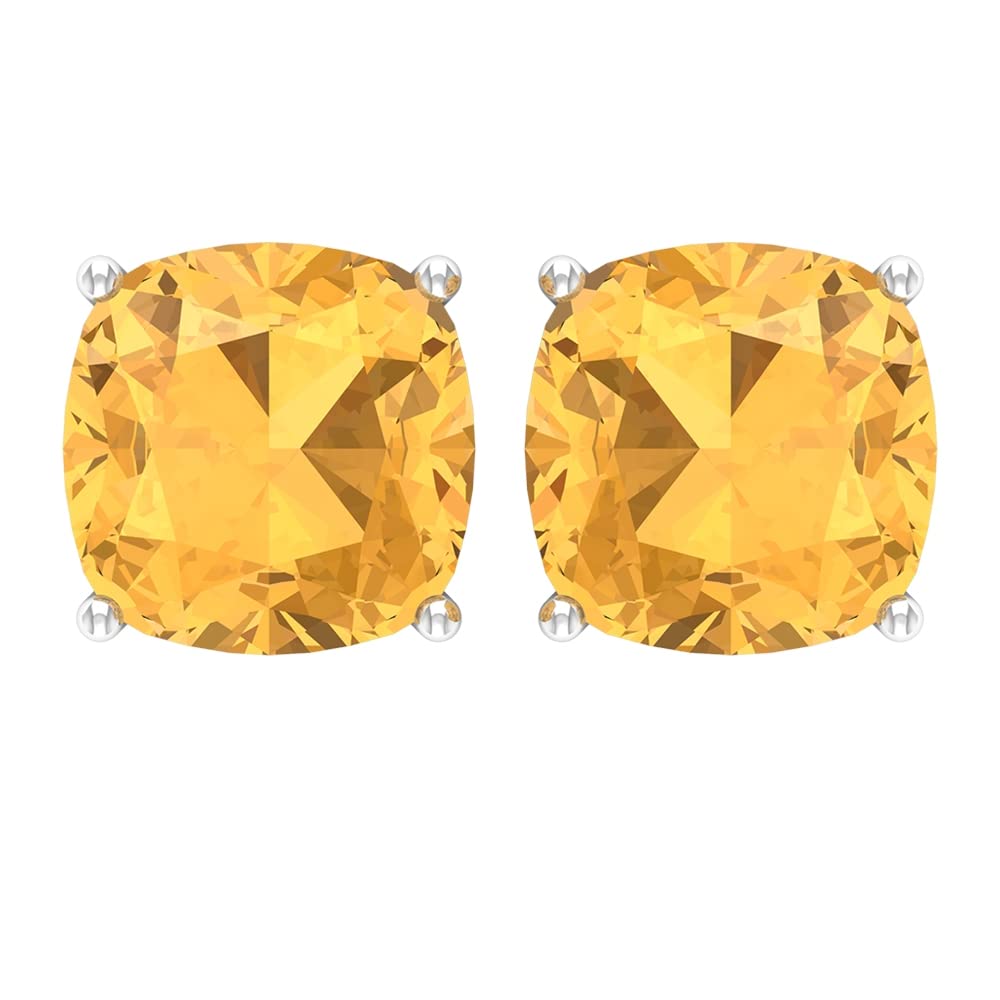 3 CT Citrine Stud Earrings for Women - 14K Solid Gold Cushion Cut Citrine Solitaire Earrings | Perfect for Weddings, Anniversaries & Gift Giving