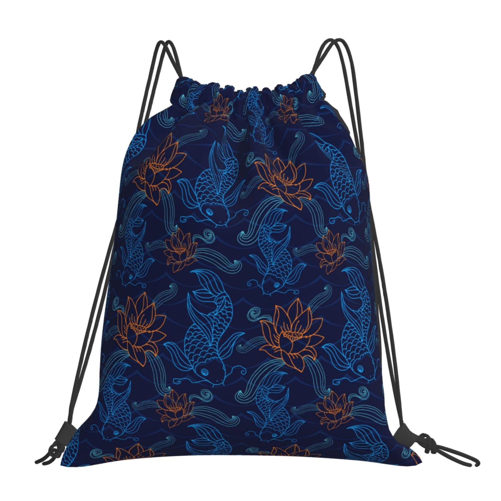 SUPLUCHOM Japanese Koi Fish & Lotus Flower Drawstring Backpack - Lightweight Gym Bag for Men & Women, Yoga, Travel, Swimming & Sports - Perfect for Workouts, Beach Trips & Outdoor Activities