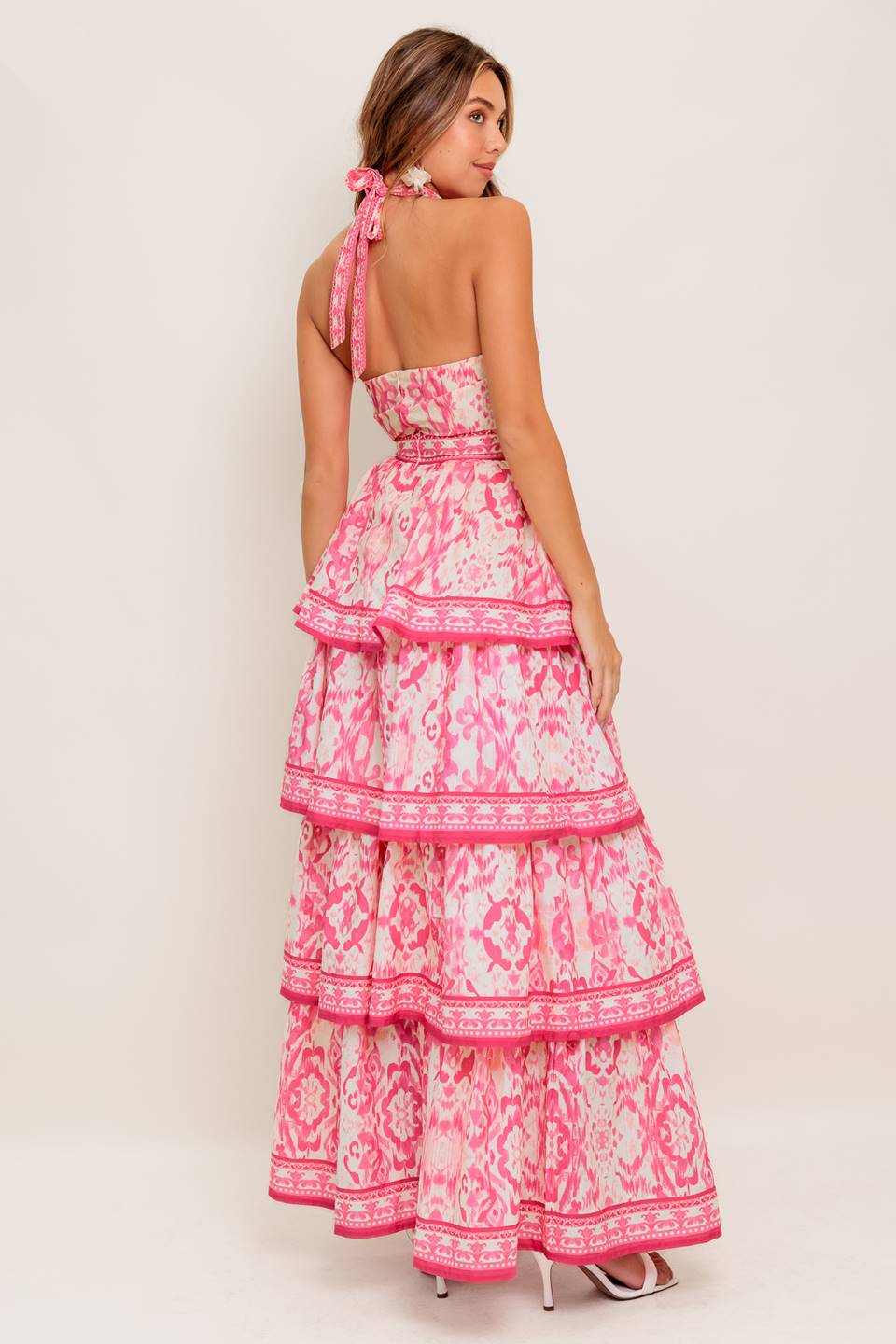 MALLORY Women's Printed Maxi Dress - Fuchsia & Ivory Floral Summer Dress for Beach, Vacation & Casual Wear