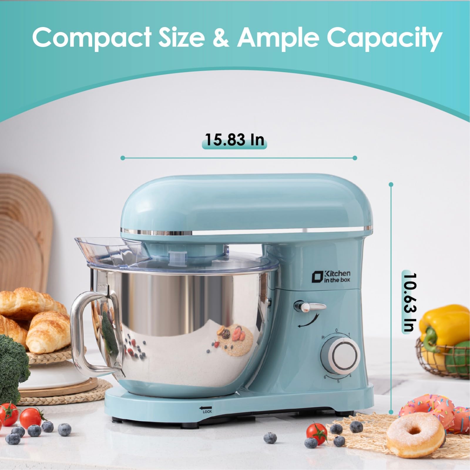 900W 8.5QT Stand Mixer - Powerful Electric Kitchen Mixer with 6 Speeds, Large Capacity, Includes Egg Whisk, Dough Hook & Flat Beater - Perfect for Baking, Kneading Dough, Whipping Cream & Mixing Ingredients (Blue) - Ideal for Home Bakers & Cooking Enthusiasts