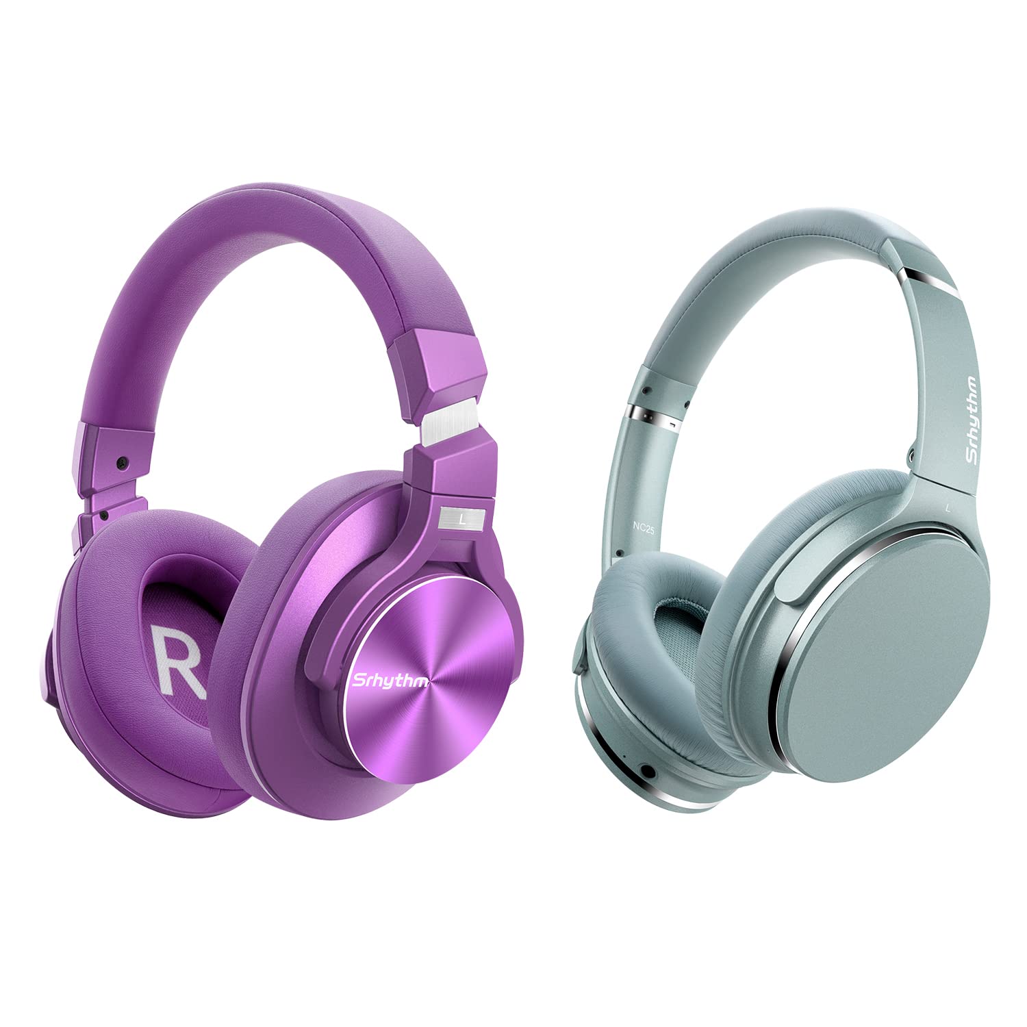 Srhythm NC25 Active Noise Cancelling Headphones with NC75 Pro Bluetooth 5.0 Wireless - 40 Hours Playtime Over-Ear Headphones for Travel, Work & Gaming | ANC Stereo Headset Bundle
