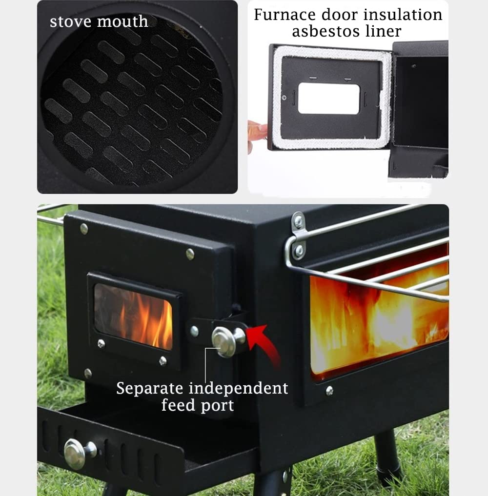 Portable Folding Wood Burning Stove with Stainless Steel Chimney - Outdoor Camping Heater for Tents, Backpacking & Survival Gear | Cold Rolled Steel Construction | Perfect for Hiking, Hunting & Emergency Heating