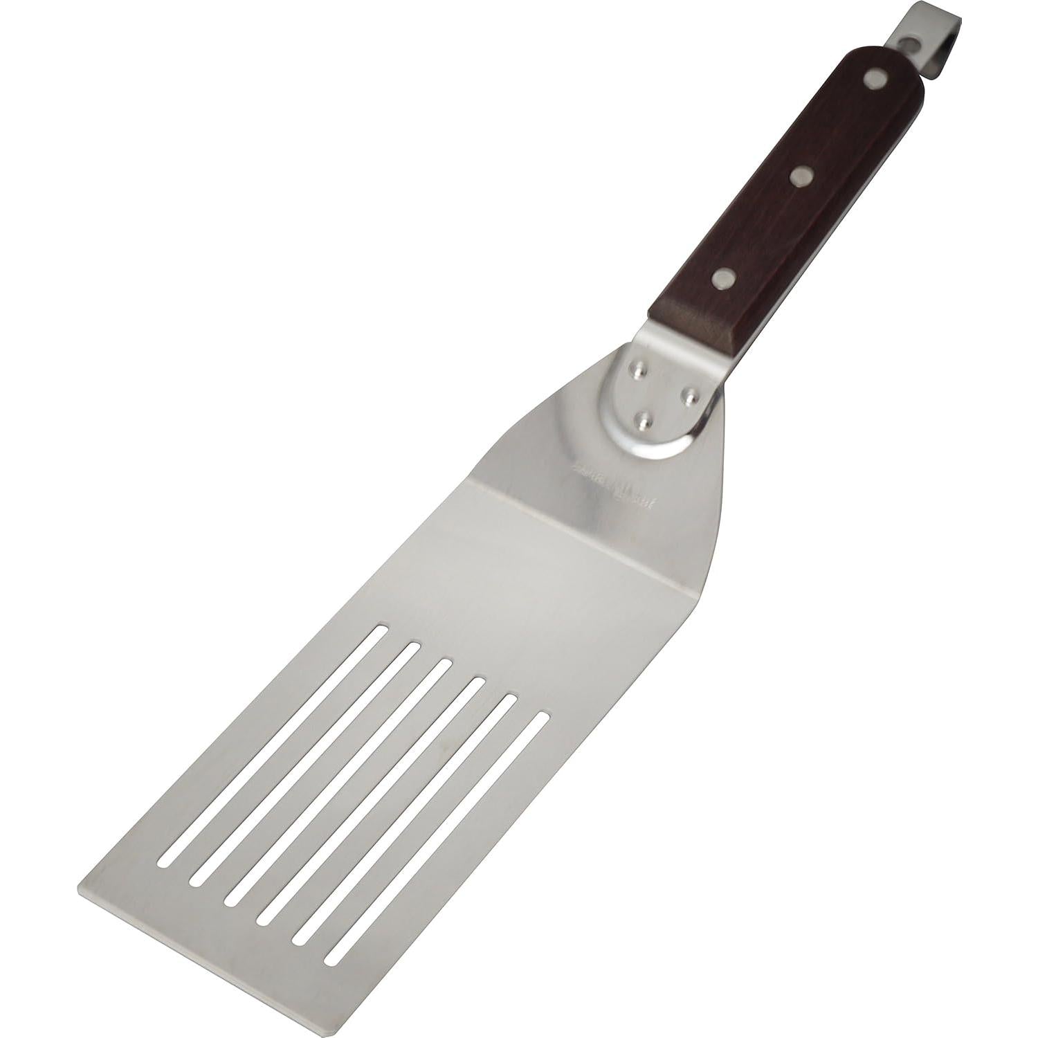 Premium All-Purpose Turner with Wooden Handle - 370mm Burger Flipper & Spatula with Hook for Grilling, Frying & Cooking - Perfect for BBQ, Pancakes, Eggs & More