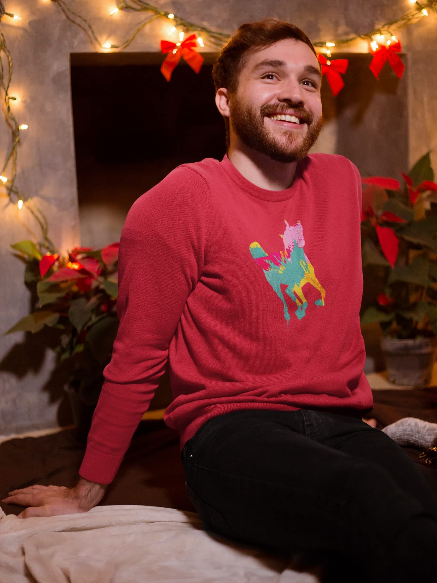 Red Splatter Horse Print Adult Crewneck Sweatshirt - Comfortable Pullover for Casual Wear, Street Style & Outdoor Activities