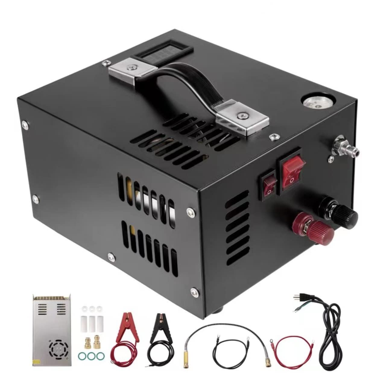 High Pressure PCP Air Compressor 4500psi/30MPa for Air Rifles & Airguns - Oil Free, Water Free, Manual Stop - 110V AC/12V DC Power - Perfect for Hunting, Target Shooting & Outdoor Sports