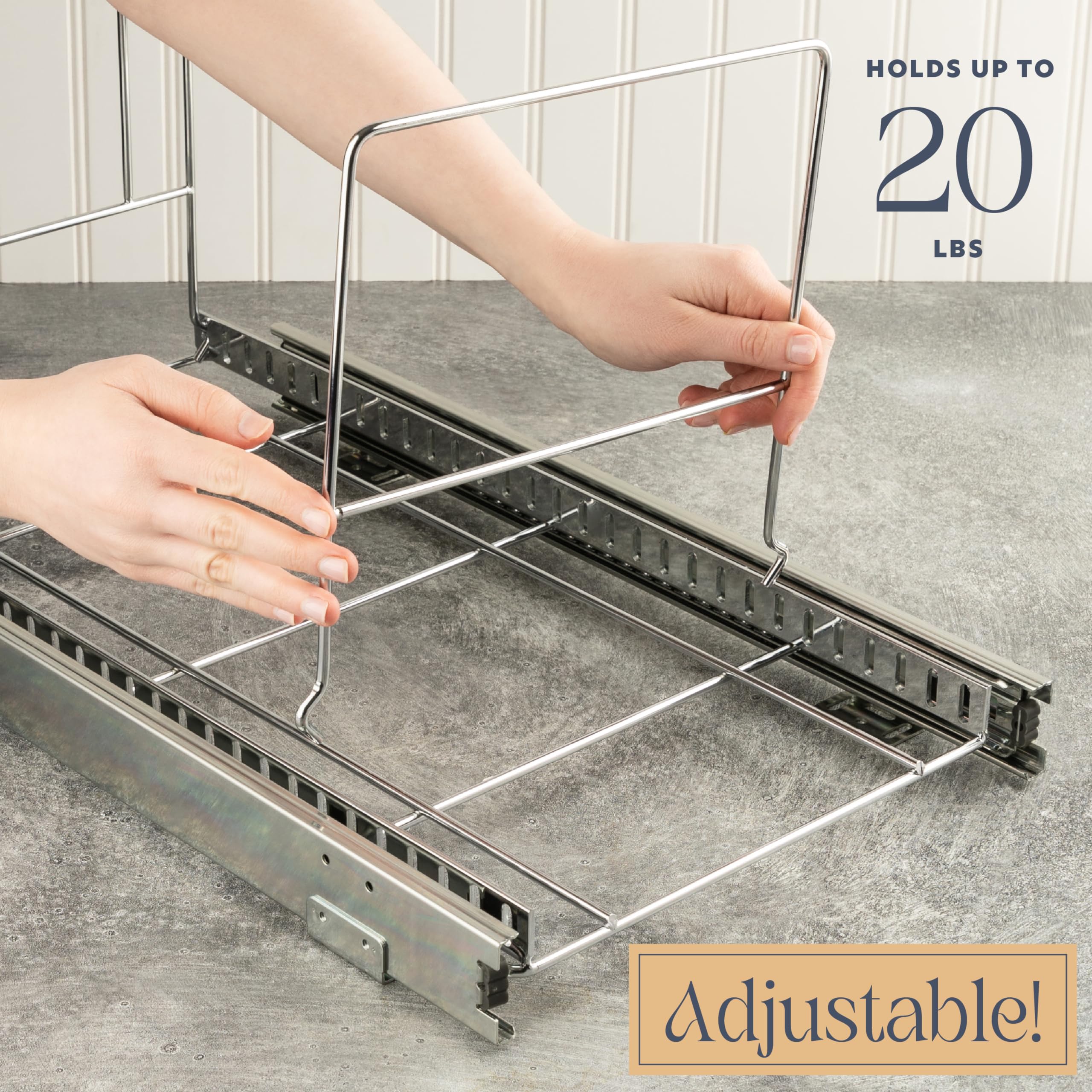 Under Cabinet Trash Can Drawer - Heavy Duty Adjustable Waste Bin for Kitchen Storage