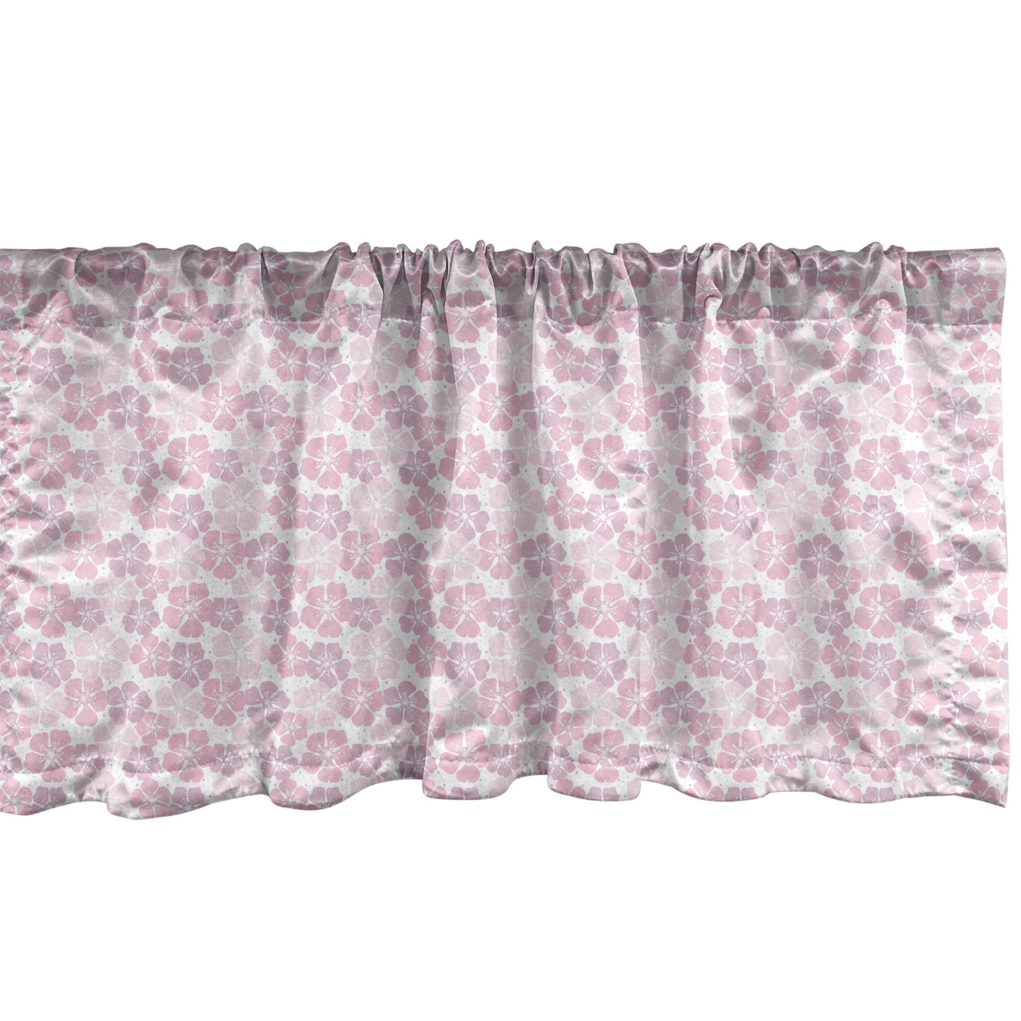Ambesonne Floral Window Valance - Pastel Blush Tone Flower Design with Rod Pocket, 54x18 Inch, White Rose Pale Pink - Perfect for Kitchen & Bedroom Decor | Elegant Curtain Valance for Windows, French Doors & Home Staging