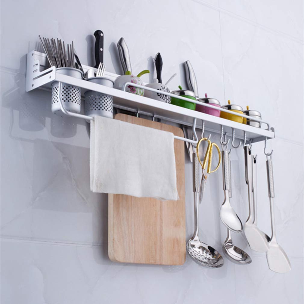 Stainless Steel Wall Mounted Kitchen Utensil Holder - Multi-Functional Organizer for Knives, Spices, Towels & More with Hooks - Perfect for Small Kitchens, Apartments & RVs