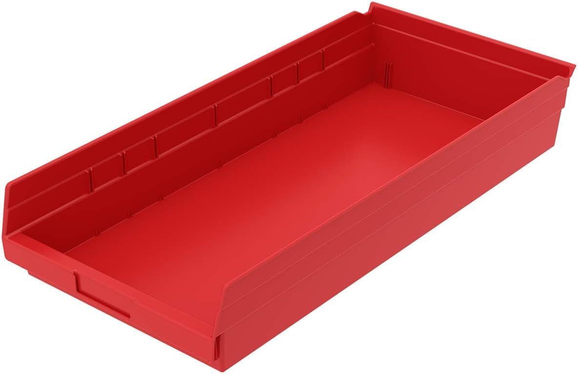 Akro-Mils 30174 Heavy Duty Plastic Storage Bins - 6 Pack Red Shelf Organizers (24