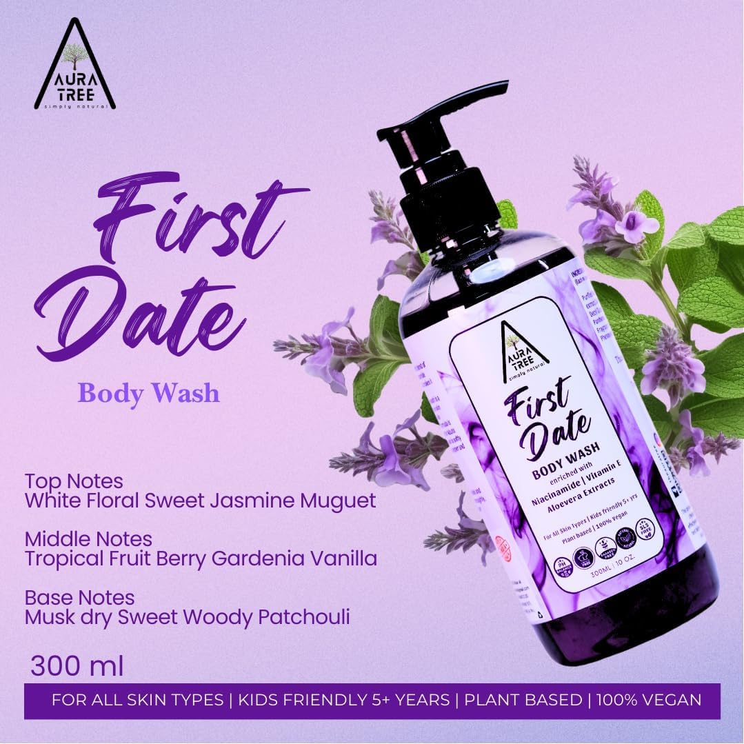 Aura-Tree First Date Body Wash - Aloe Vera, Wheat Protein & Niacinamide for Pure & Gentle Cleansing | Long-Lasting Freshness | All Skin Types | Perfect for Romantic Evenings & Daily Shower Routine