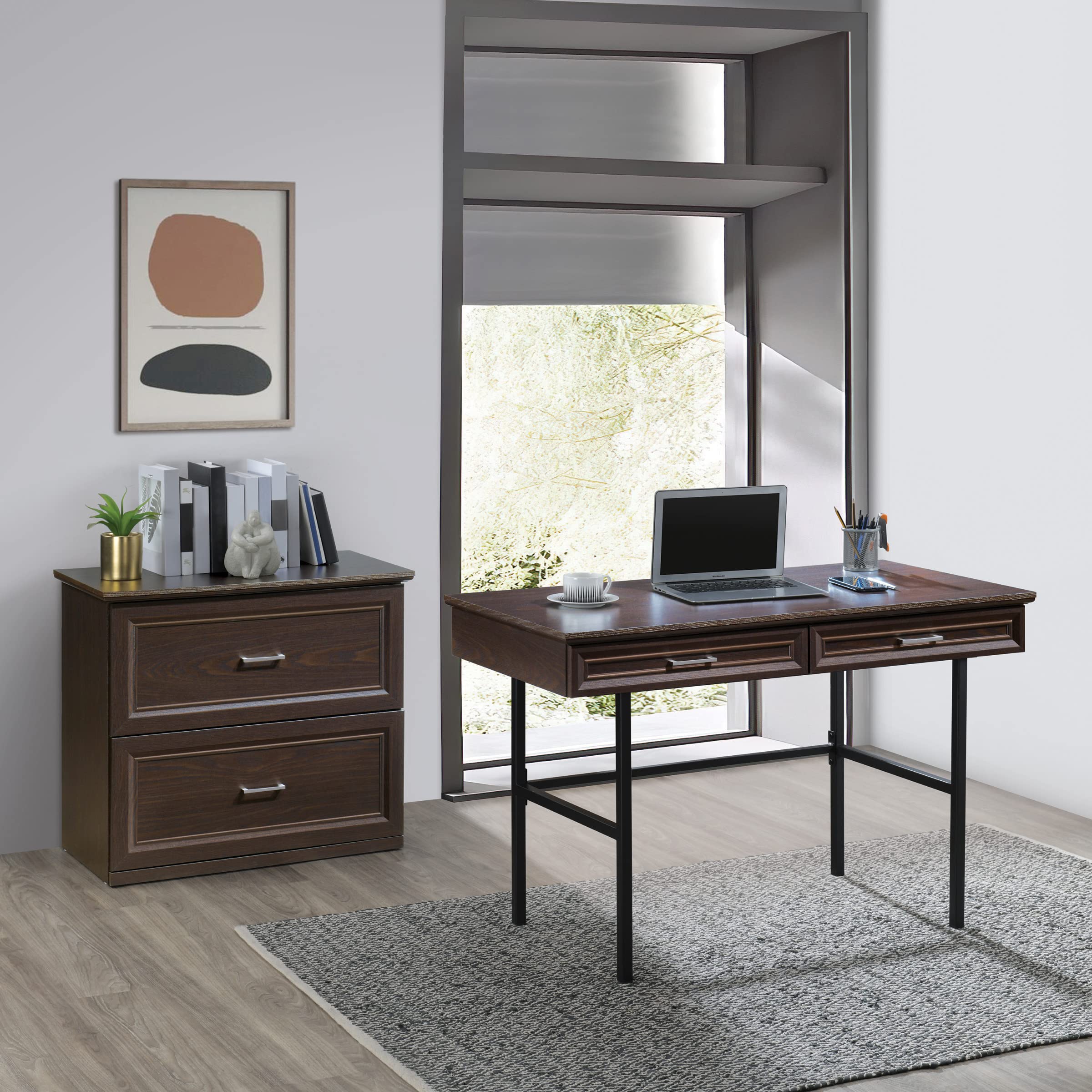 OSP Jefferson 2-Drawer Lateral File Cabinet - Euro-Style Drawer Glides & Lockdowel Fastening System - Espresso Finish - Office Storage & Organization Solution for Home & Business Use