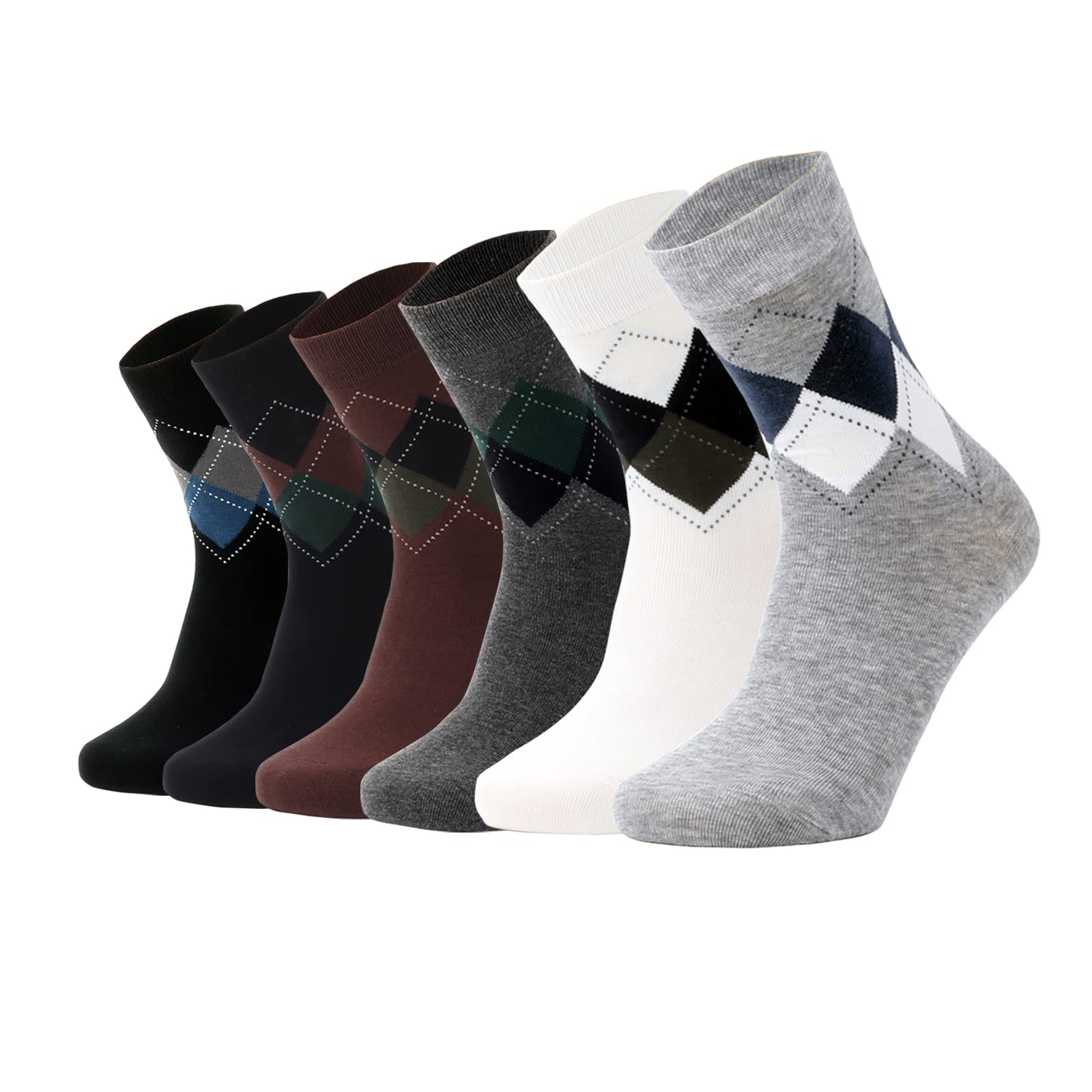 Premium Men's Dress Socks - 6-Pair Gift Box Set | Soft Cotton Crew Work Socks with Argyle Pattern | Size 9-12 | Perfect for Office, Business Meetings & Formal Occasions