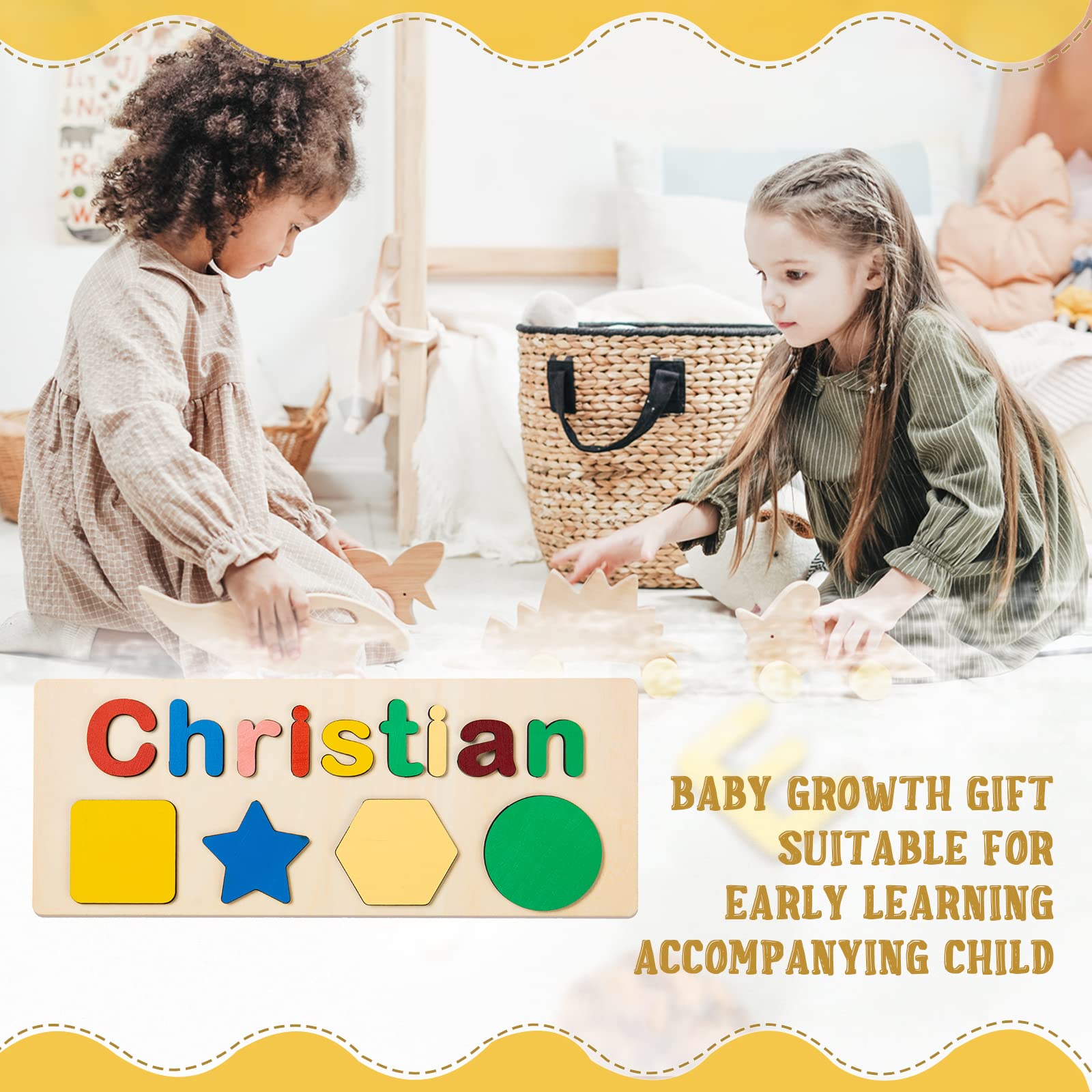 Custom Wooden Name Puzzle for Toddlers - Personalized Baby Gift with Shapes & Letters (Up to 9 Characters) - Perfect for Preschool Learning, Easter, Christmas & Birthday Presents - Montessori Educational Toy for Early Childhood Development