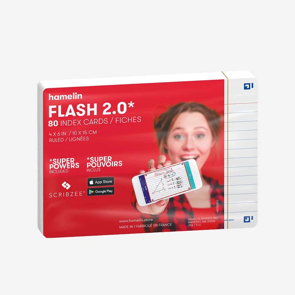 Hamelin Index Cards Flash 2.0 - 80ct White 4x6 Study Flashcards for Students & Teachers - Perfect for Learning, Memorization & Classroom Activities