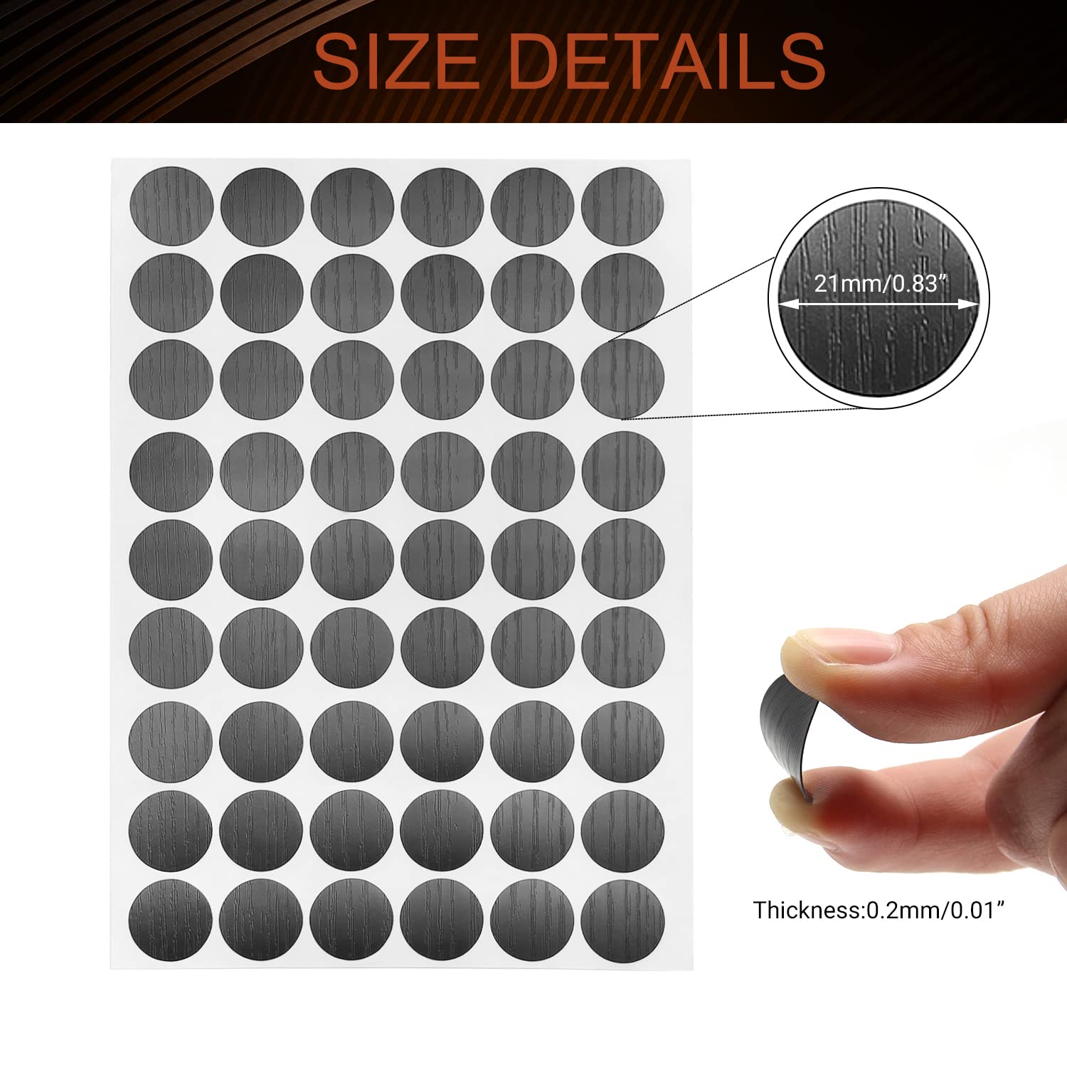 MroMax PC-10 Screw Hole Covers - 0.83 Inch Diameter PVC Self-Adhesive Stickers for Furniture, Cabinets, Shelves & Wood Surfaces | Decorative Hole Plugs for Home, Office & Bathroom Organization