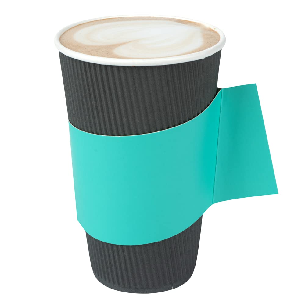 Restpresso Hot Coffee Sleeves with Handle - 1000 Disposable Cup Sleeves for 12oz, 16oz & 20oz Cups | Turquoise Paper Cup Jackets | Restaurantware (Cups Sold Separately) - Perfect for Coffee Shops, Cafes & Takeout Businesses