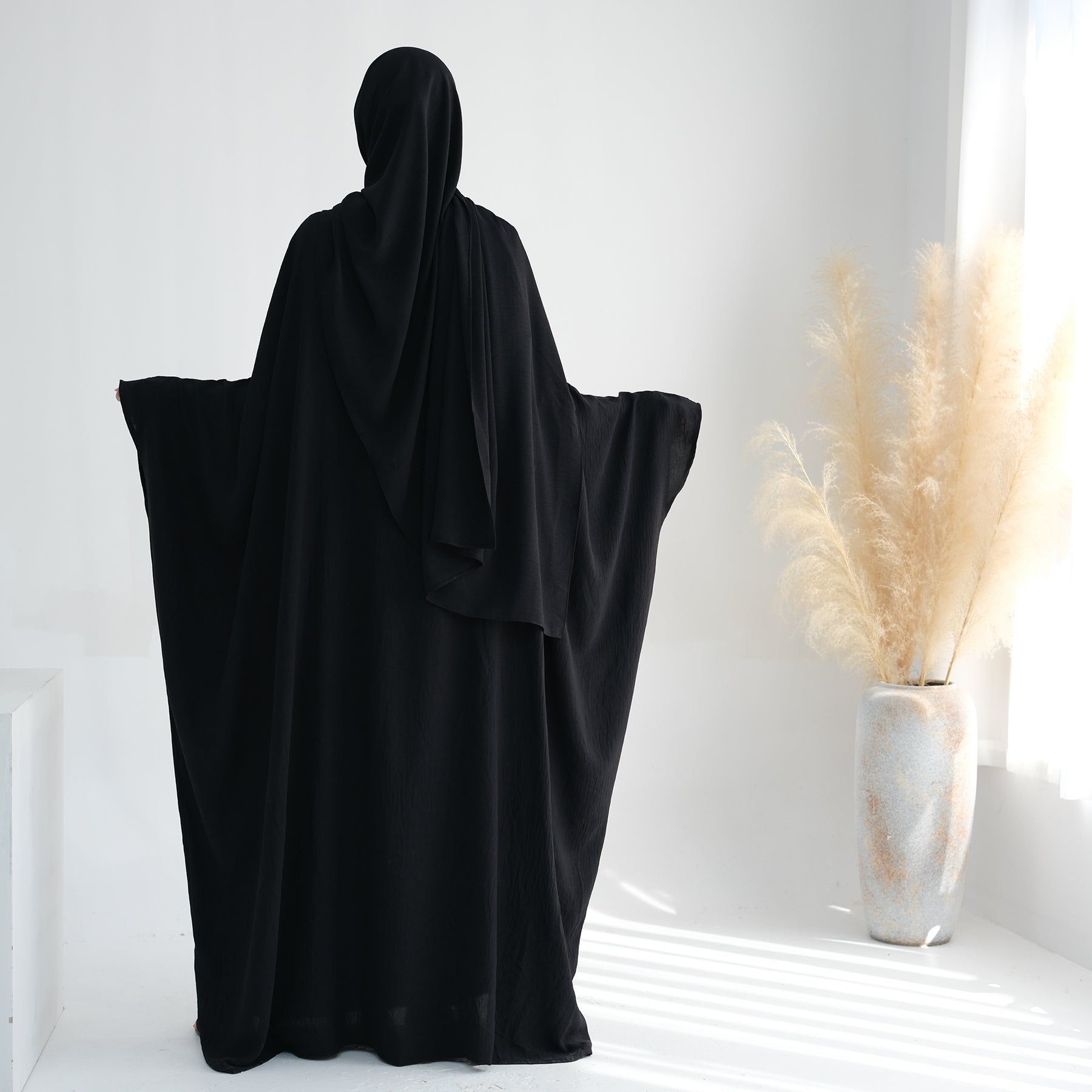 Elegant Naimah Textured Butterfly Abaya - Black | Modest Islamic Dress for Women | Perfect for Prayer, Eid, and Special Occasions