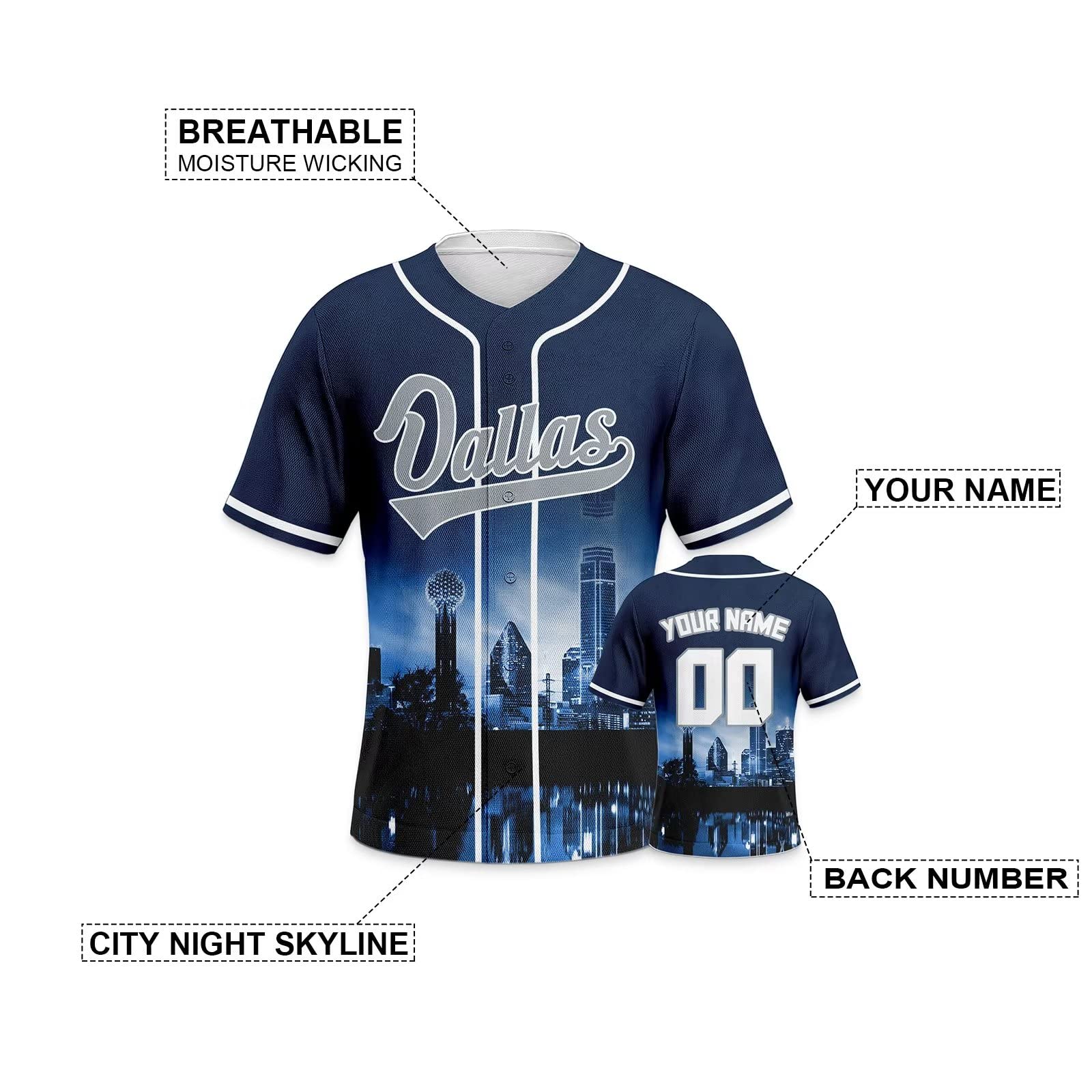 Custom Personalized Football City Skyline Baseball Jersey for Men, Women & Youth - Add Your Name & Number (Sizes S-5XL) | Perfect for Game Day, Fan Gifts & Sports Enthusiasts