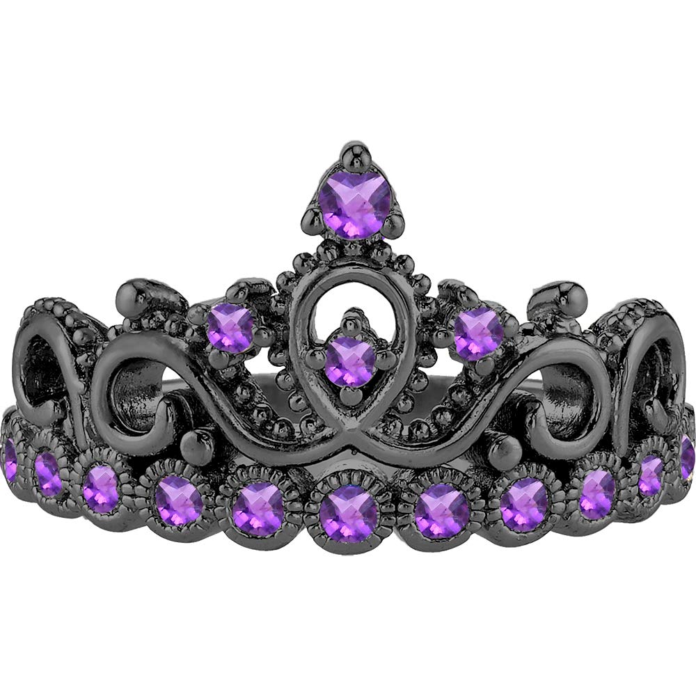 14K Black Gold Amethyst Ring for Women | Elegant Crown Jewelry Gift