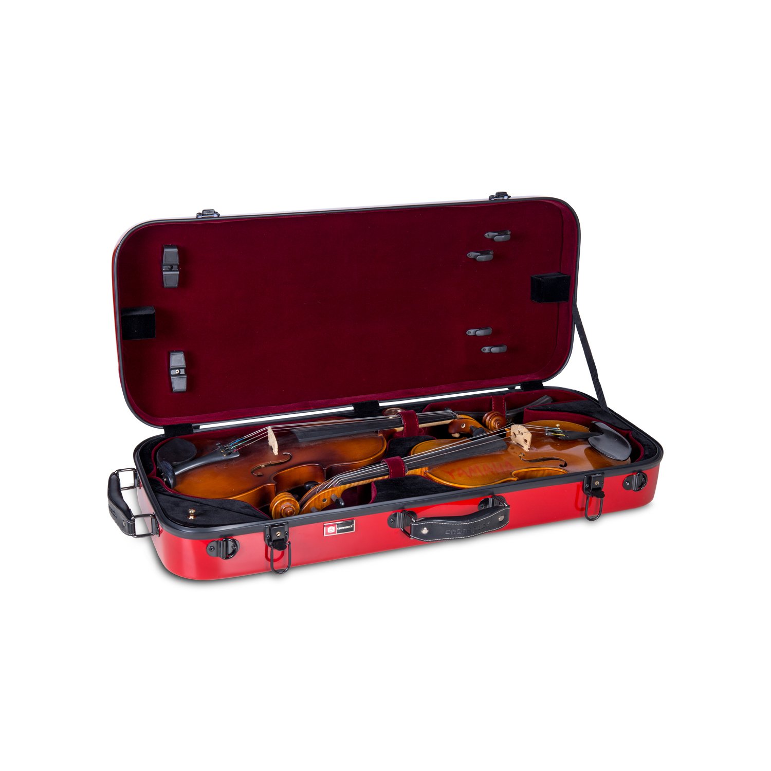Crossrock CRF1000DVRD Red Fiberglass Double Violin Case - Backpack Style for 2 Full Size 4/4 Violins | Durable Protection for Travel, Performances & Music Lessons