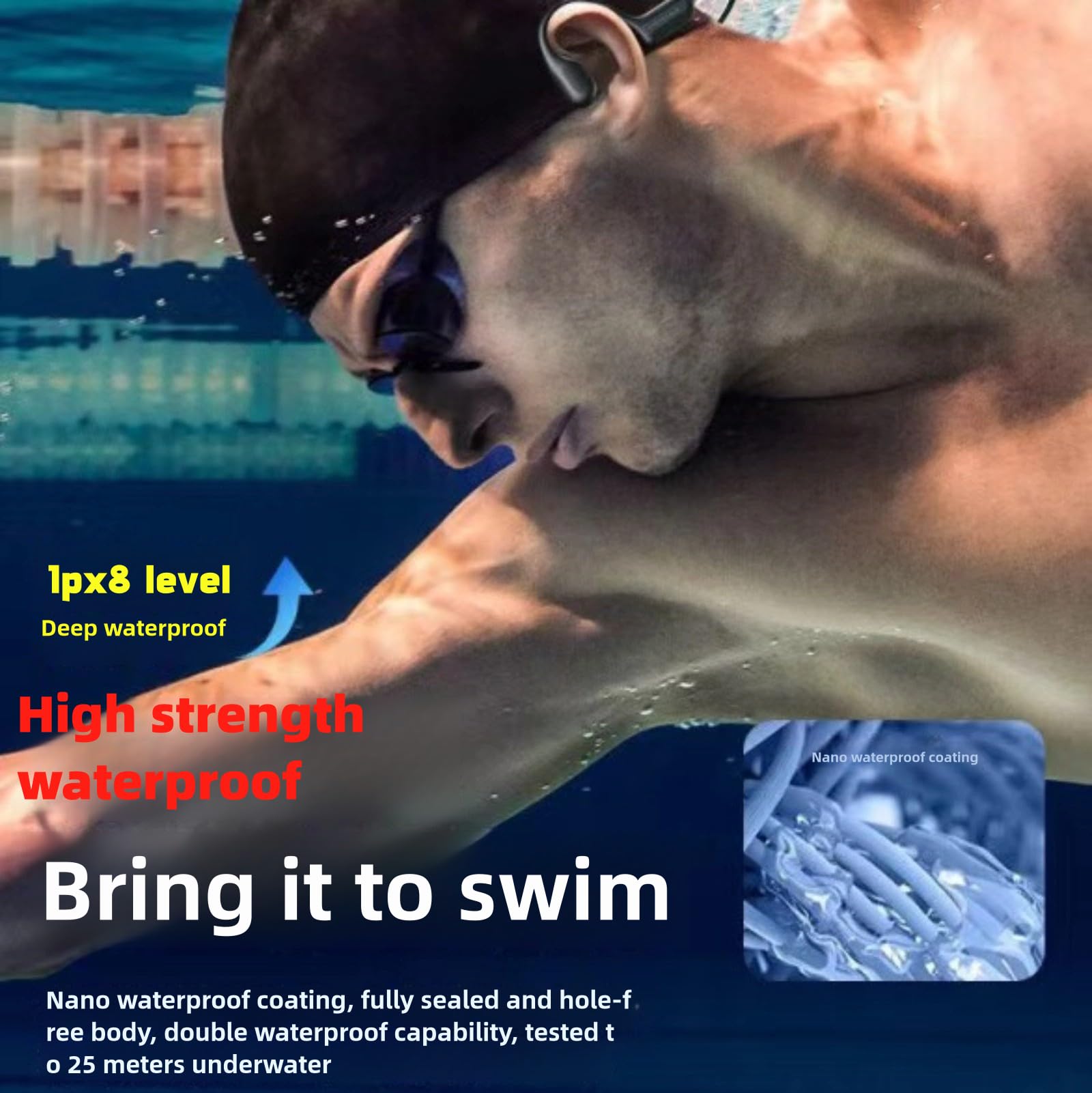 **Wireless Bone Conduction Swim Headphones – Bluetooth 6.0, IPX8 Waterproof (30M), Open Ear Design, Built-in 64GB Memory & Mic with Breathing Light – Perfect for Swimming, Running, and Outdoor Sports**