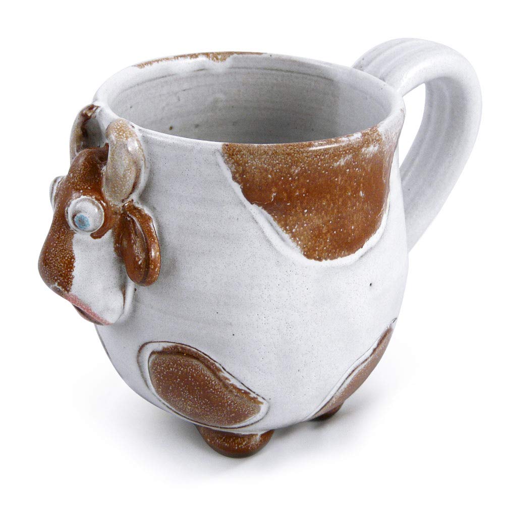 Mootilda American Handmade Stoneware Pottery Cow Mug, 14 oz, Brown - Perfect for Farmhouse Decor, Coffee, and Tea Lovers
