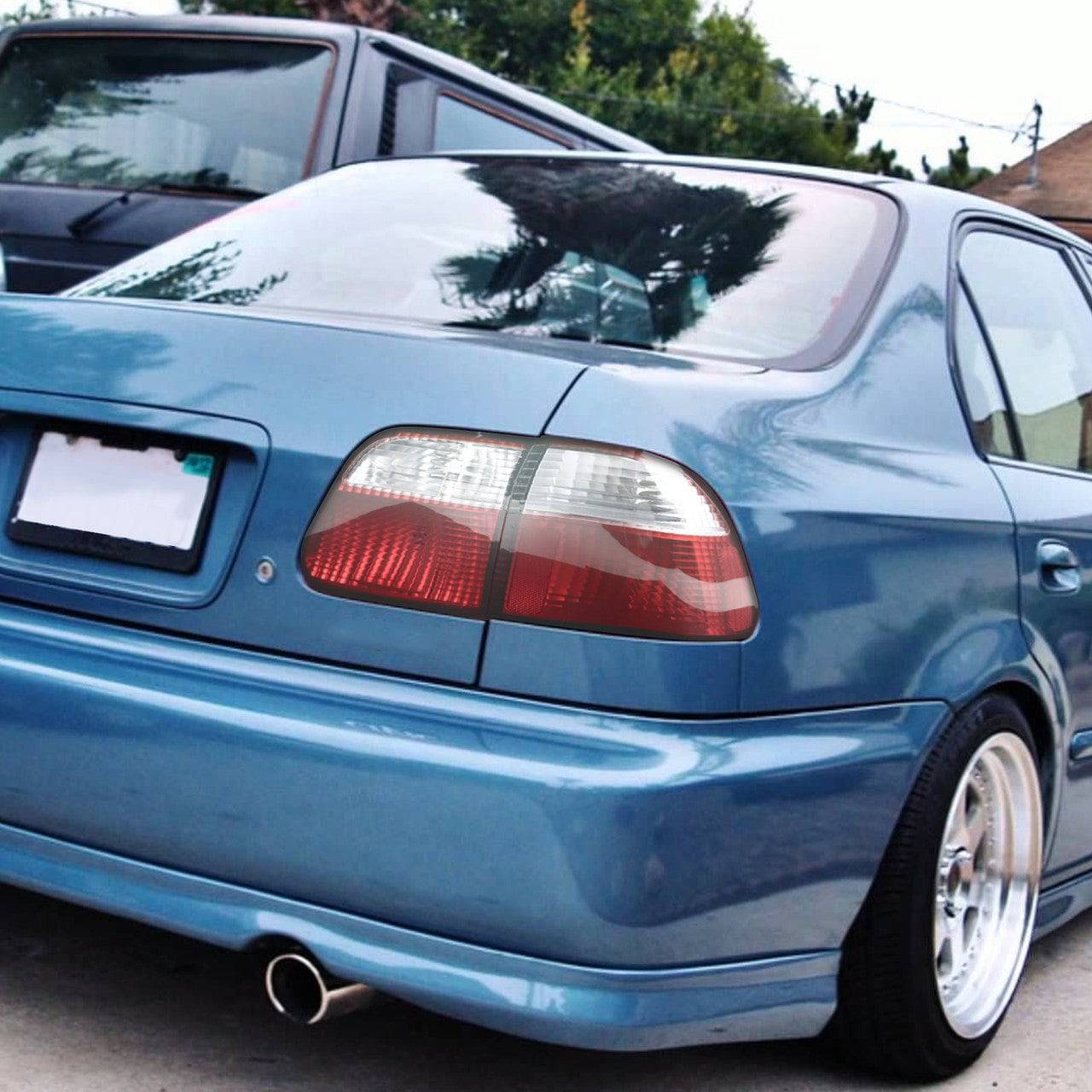 Spec D Tuning Taillights for 1999-2000 Honda Civic Sedan - Chrome Housing with Red Clear Lens - LED Rear Lights for Enhanced Visibility & Style - Perfect for Night Driving & Car Customization