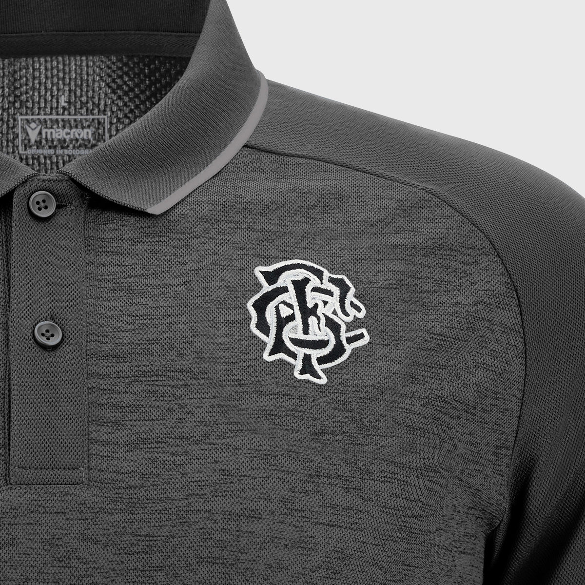 Macron Barbarians Rugby Staff Poly Polo Shirt - Grey 2025 Edition | Breathable Performance Jersey for Rugby Training & Fan Support