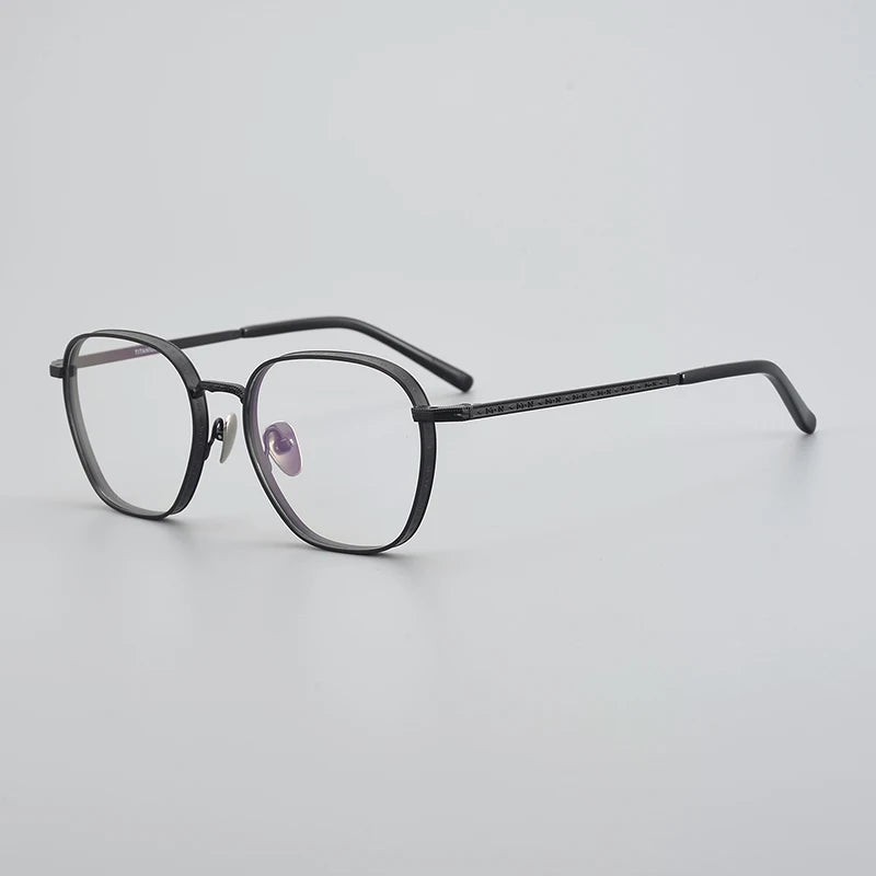 Unisex Black Titanium Square Eyeglasses - Flat Top Full Rim Frame 43101 | Perfect for Work, Reading & Fashion